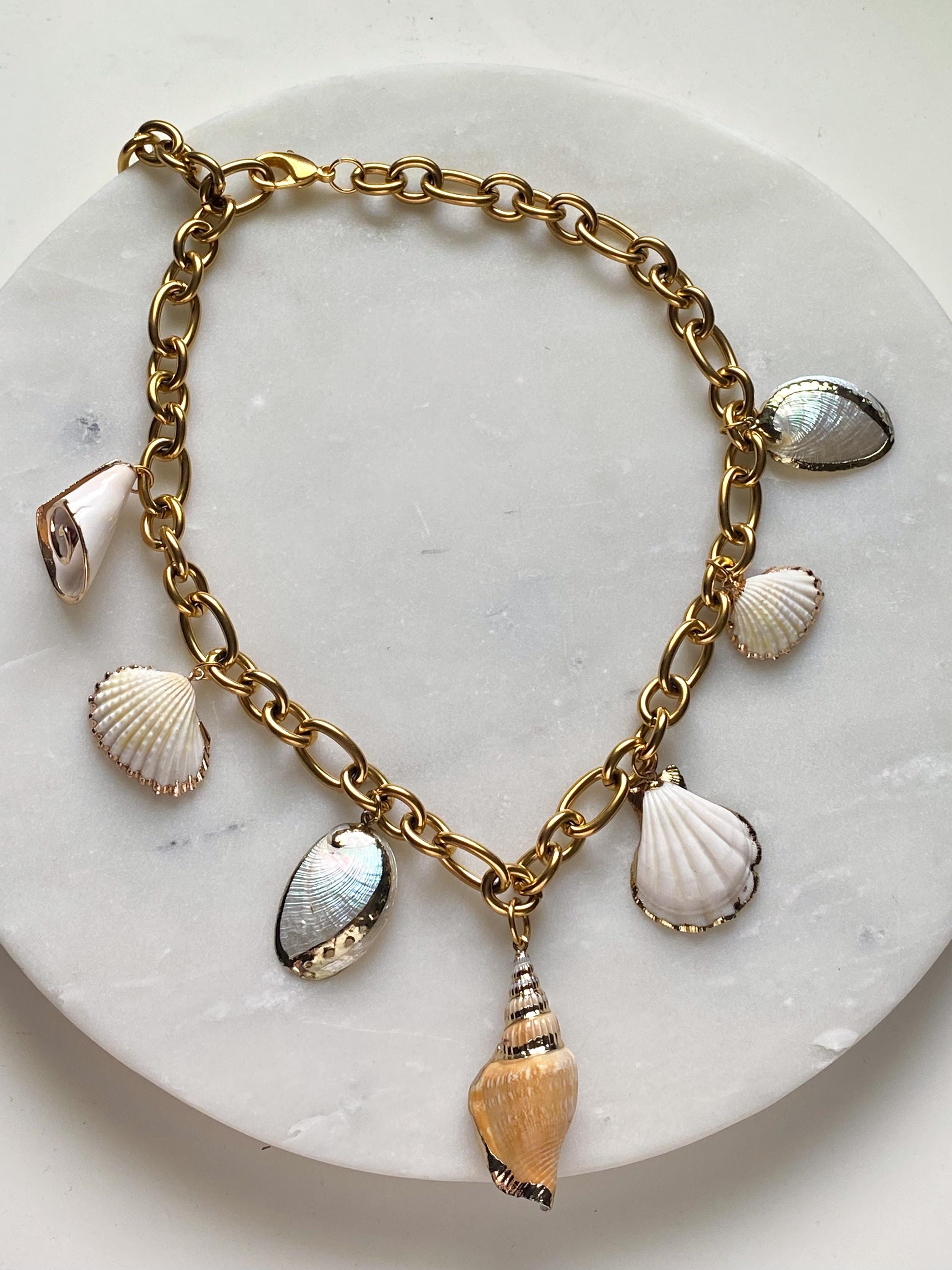 Chunky Natural sea shell Necklace, Extravagant statement charm necklace, Siren core aesthetic Summer mermaid necklace, Gift for her,ATLANTIC