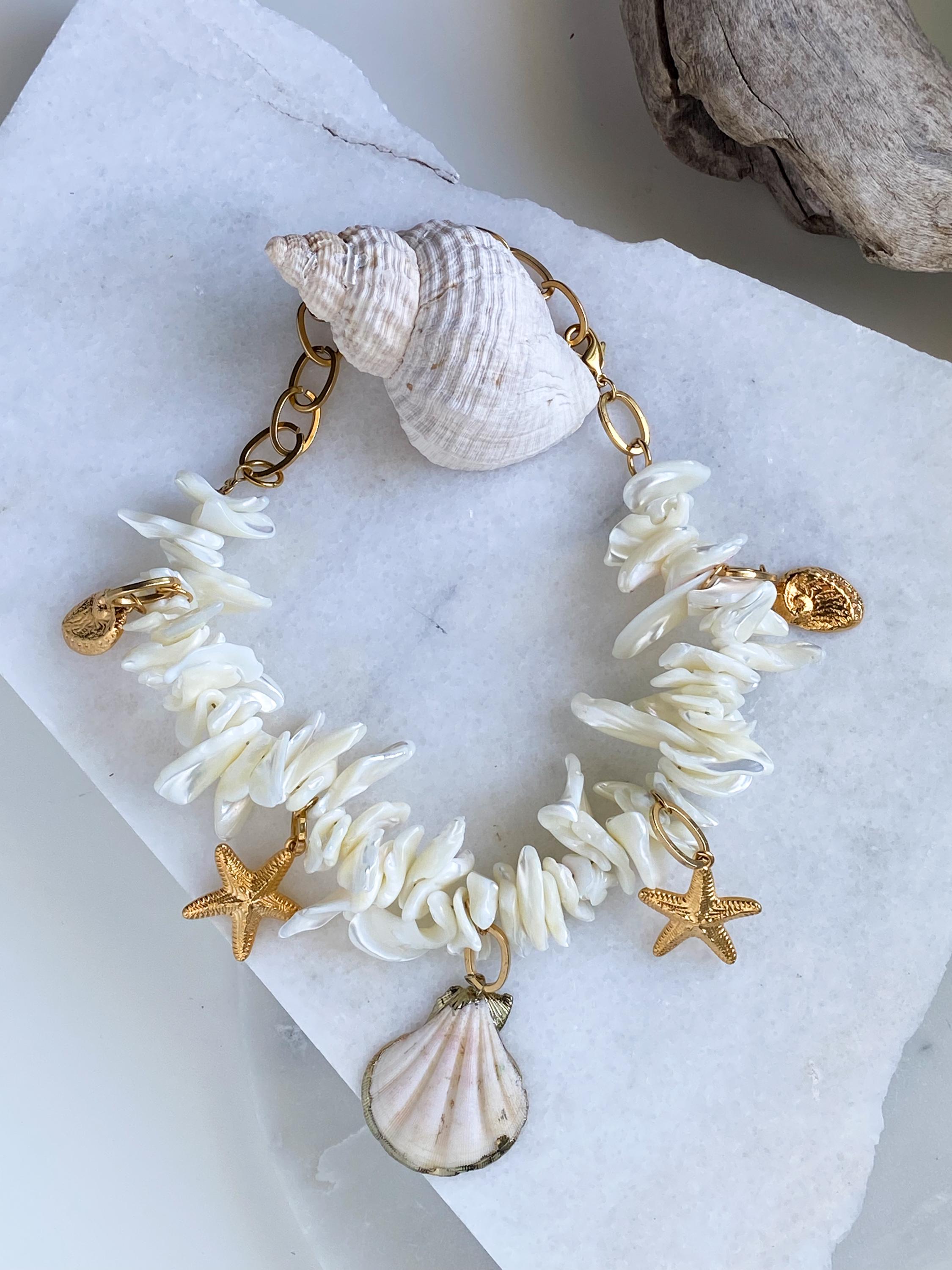 Extravagant Natural sea shell Necklace, Chunky charm necklace, Siren aesthetic Jewelry, Mermaid Festival necklace, Gift for her, CORDELIA
