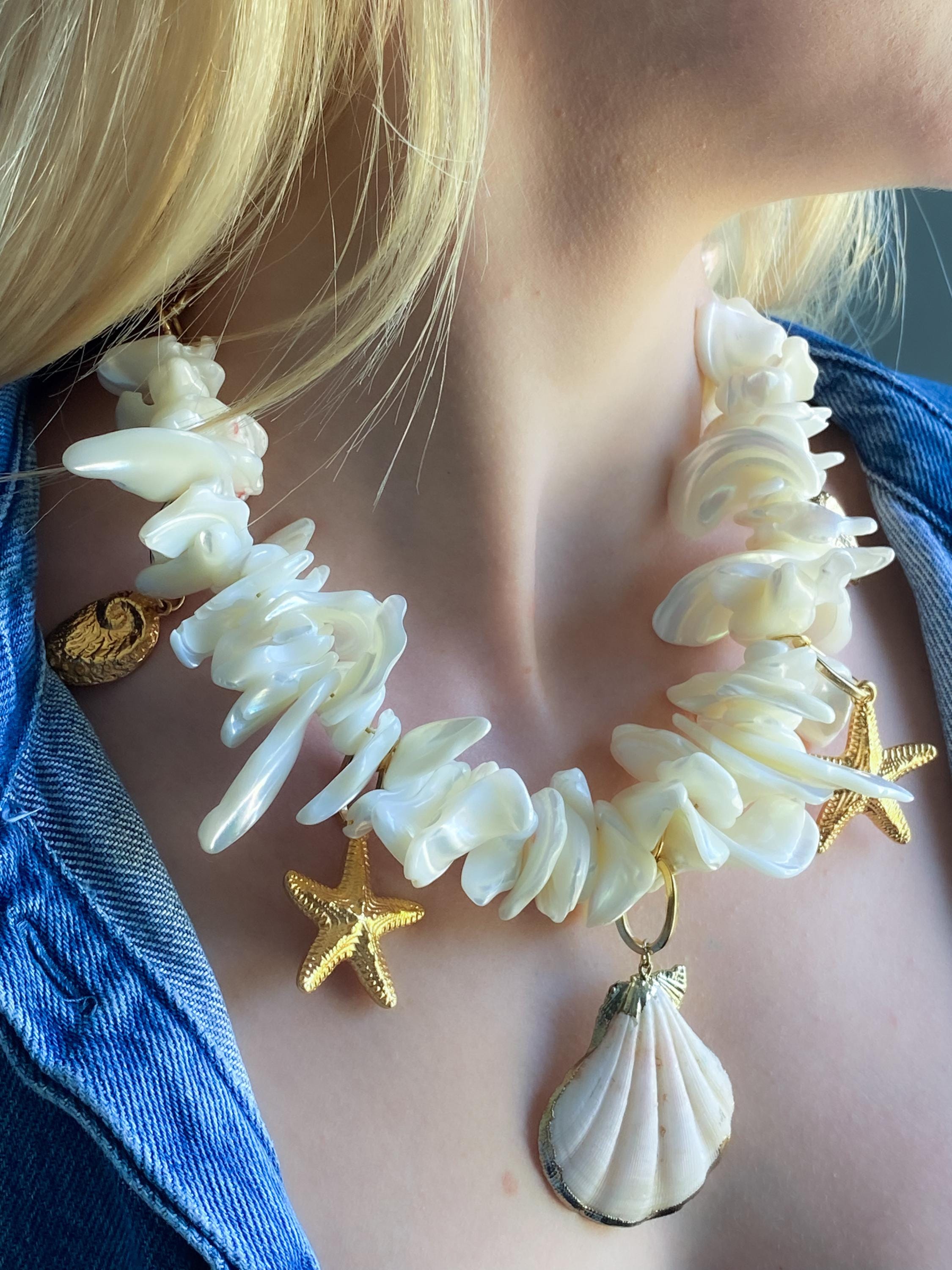 Extravagant Natural sea shell Necklace, Chunky charm necklace, Siren aesthetic Jewelry, Mermaid Festival necklace, Gift for her, CORDELIA