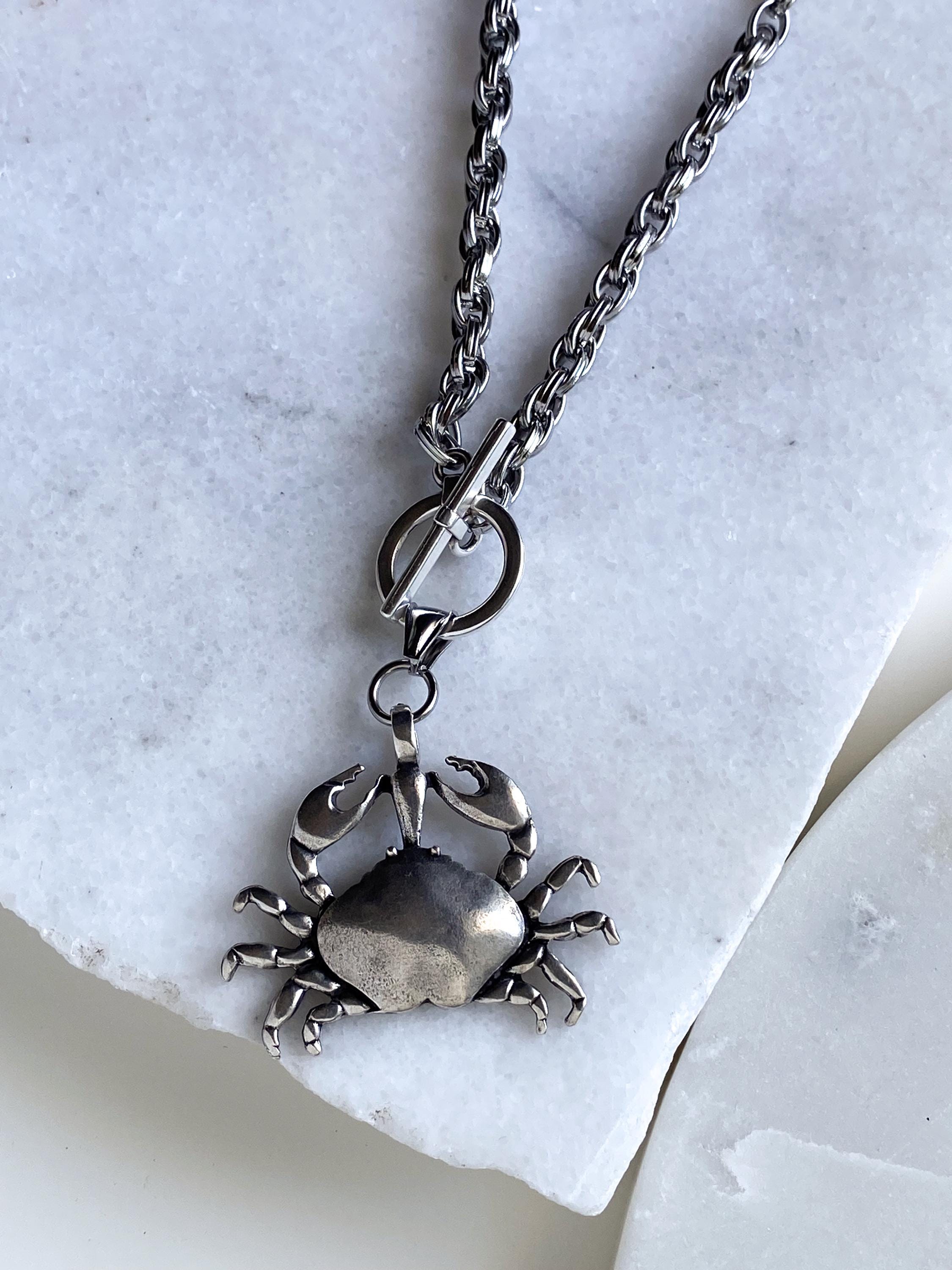 Big Crab chunky chain Necklace, Large Silver Crab Pendant, Summer beach toggle necklace, Mermaid core, ONDA
