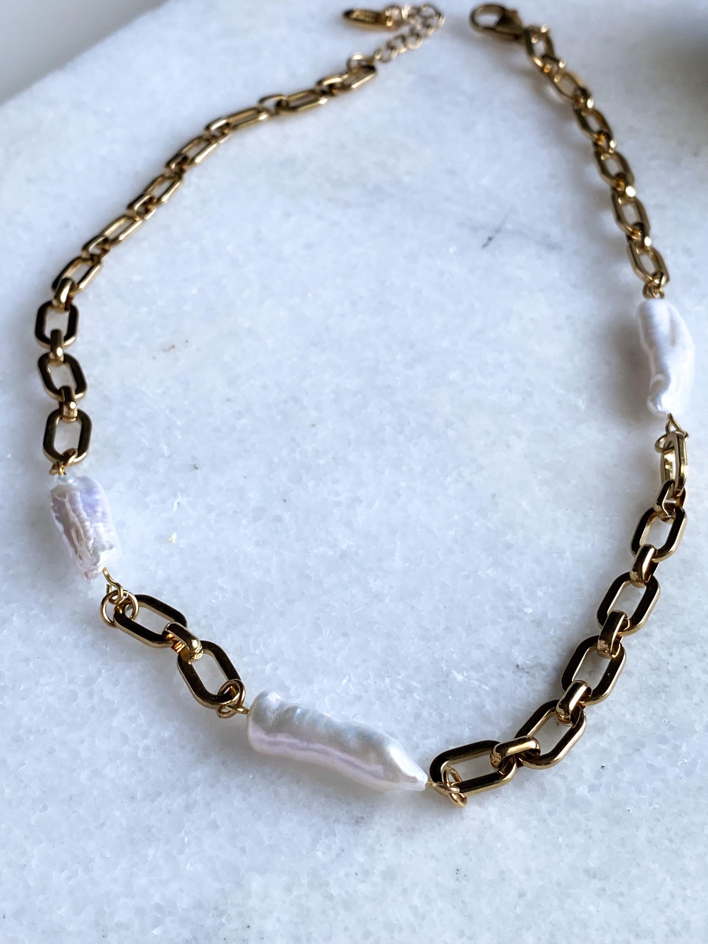 Wedding Freshwater Pearl Necklace, Irregular Baroque Pearls Necklace, Bridal Gold Choker Pearl Necklace, Wife Anniversary Gift, CETO