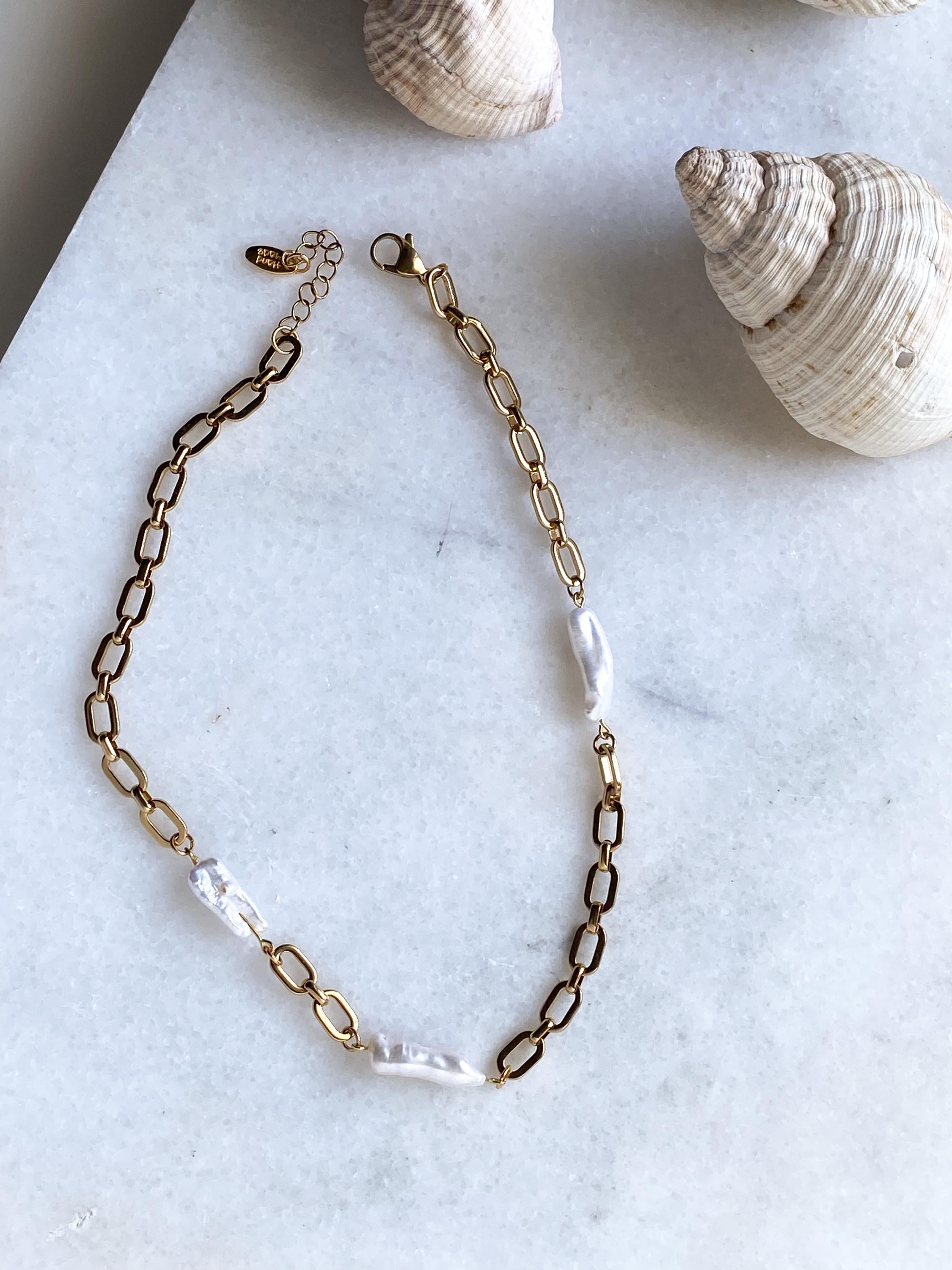 Wedding Freshwater Pearl Necklace, Irregular Baroque Pearls Necklace, Bridal Gold Choker Pearl Necklace, Wife Anniversary Gift, CETO