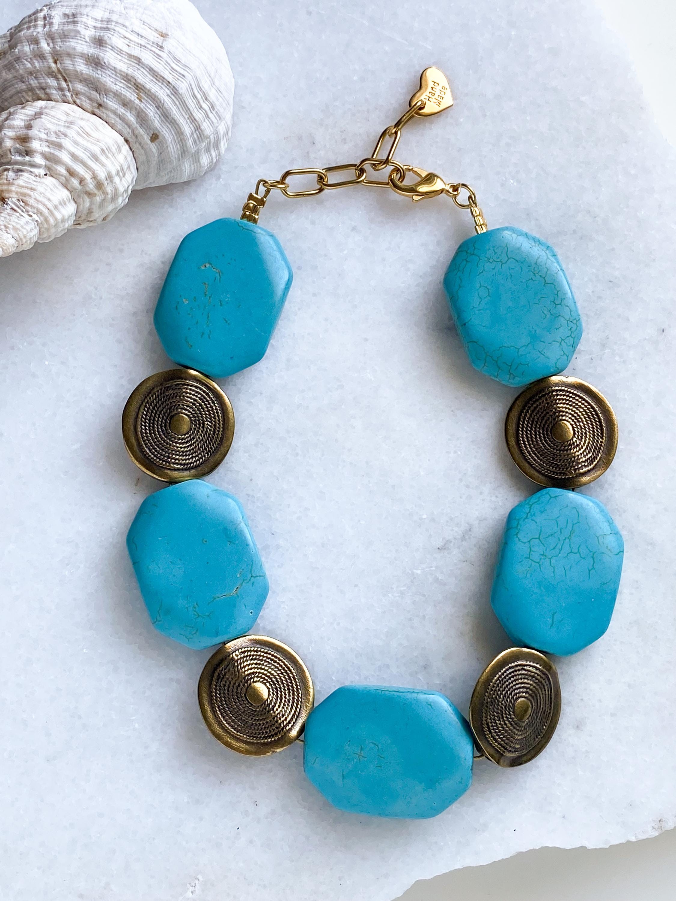 Chunky Turquoise Stone Choker, Oversize Blue beaded Necklace, Summer Choker necklace, Beach Festival Necklace, Birthday Gift for Her, SANDY