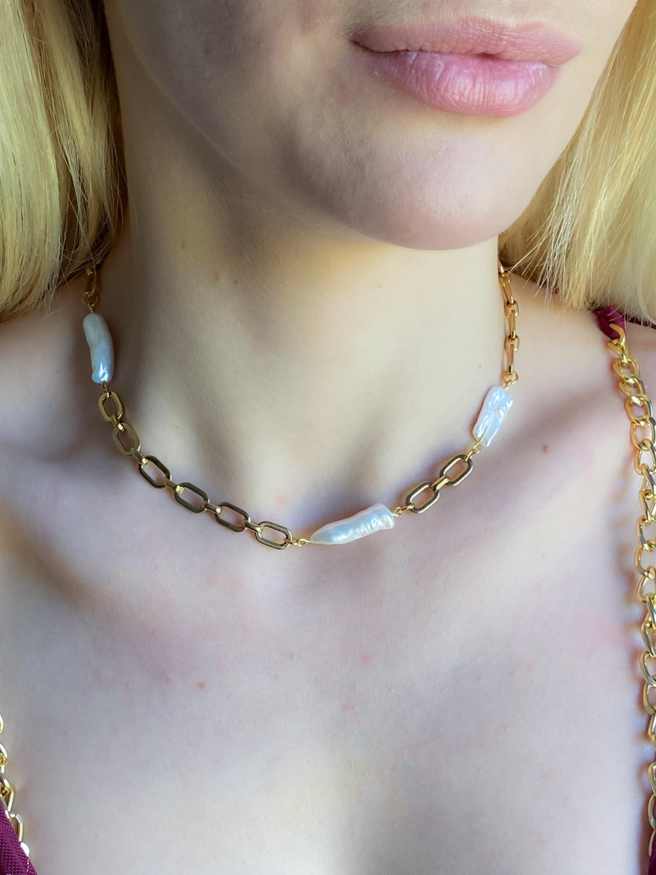 Wedding Freshwater Pearl Necklace, Irregular Baroque Pearls Necklace, Bridal Gold Choker Pearl Necklace, Wife Anniversary Gift, CETO