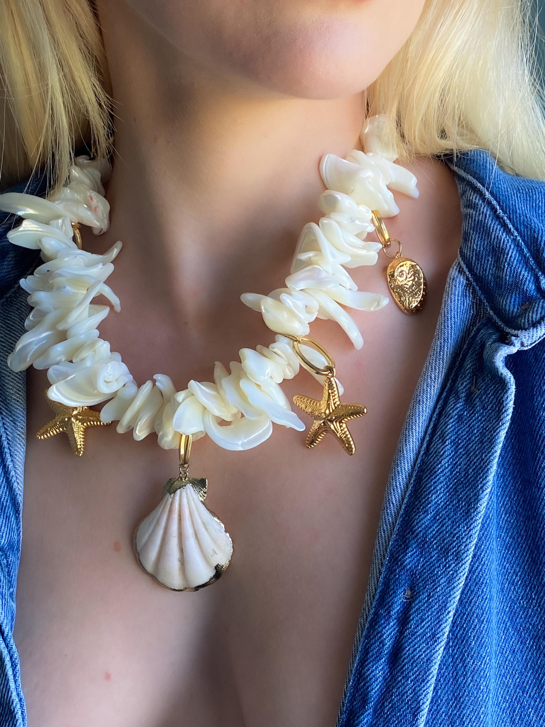 Extravagant Natural sea shell Necklace, Chunky charm necklace, Siren aesthetic Jewelry, Mermaid Festival necklace, Gift for her, CORDELIA