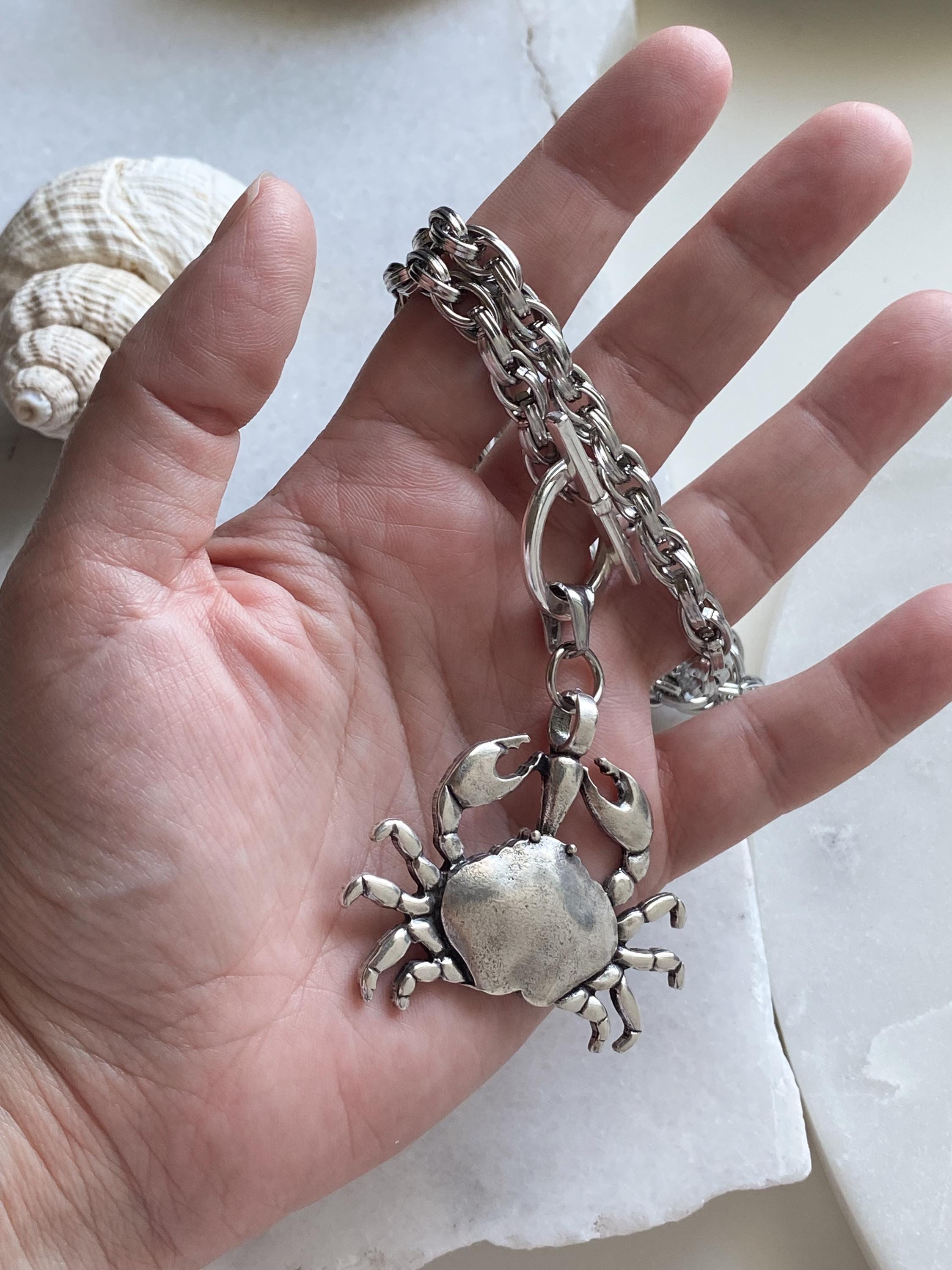 Big Crab chunky chain Necklace, Large Silver Crab Pendant, Summer beach toggle necklace, Mermaid core, ONDA