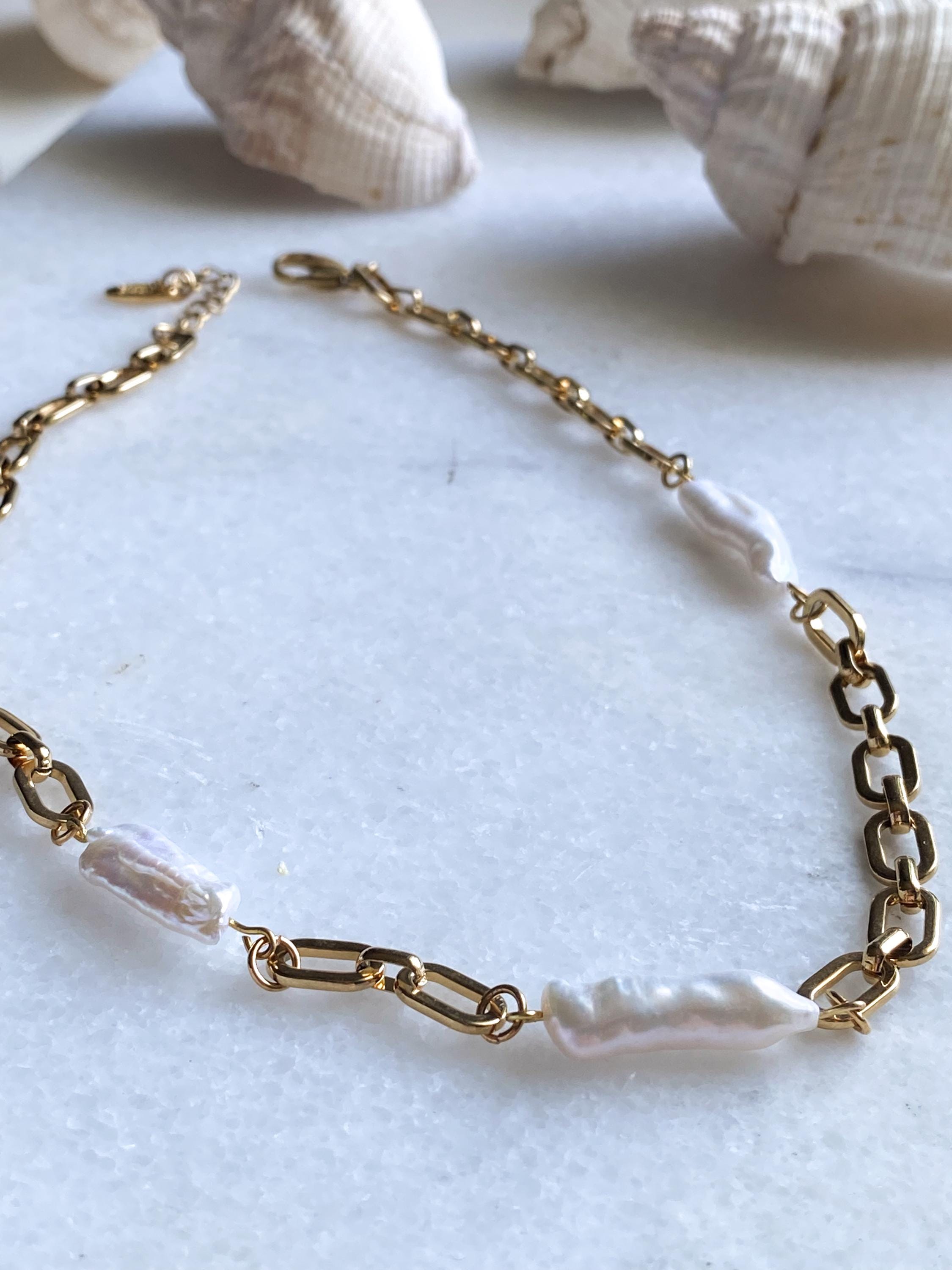 Wedding Freshwater Pearl Necklace, Irregular Baroque Pearls Necklace, Bridal Gold Choker Pearl Necklace, Wife Anniversary Gift, CETO