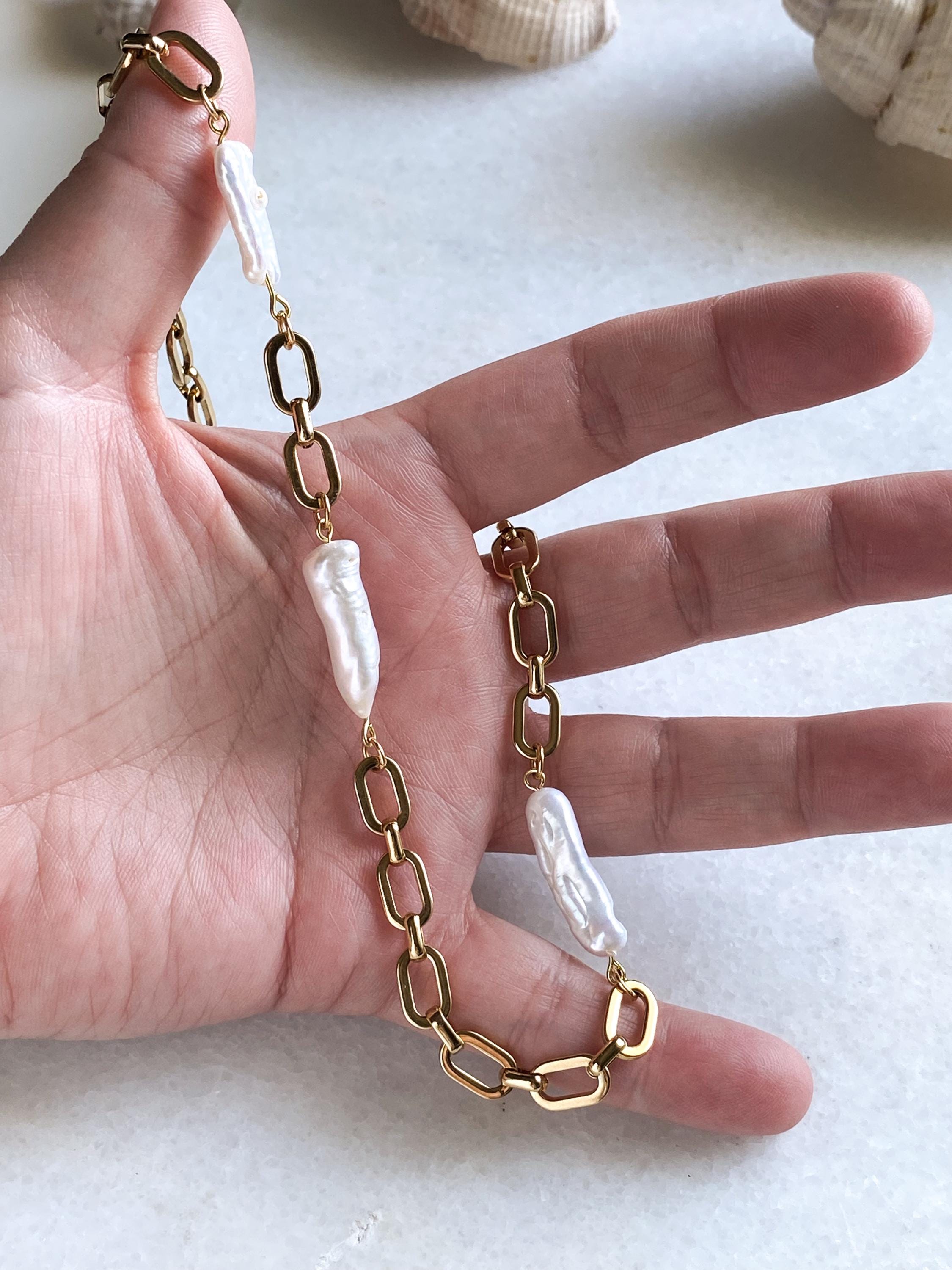 Wedding Freshwater Pearl Necklace, Irregular Baroque Pearls Necklace, Bridal Gold Choker Pearl Necklace, Wife Anniversary Gift, CETO