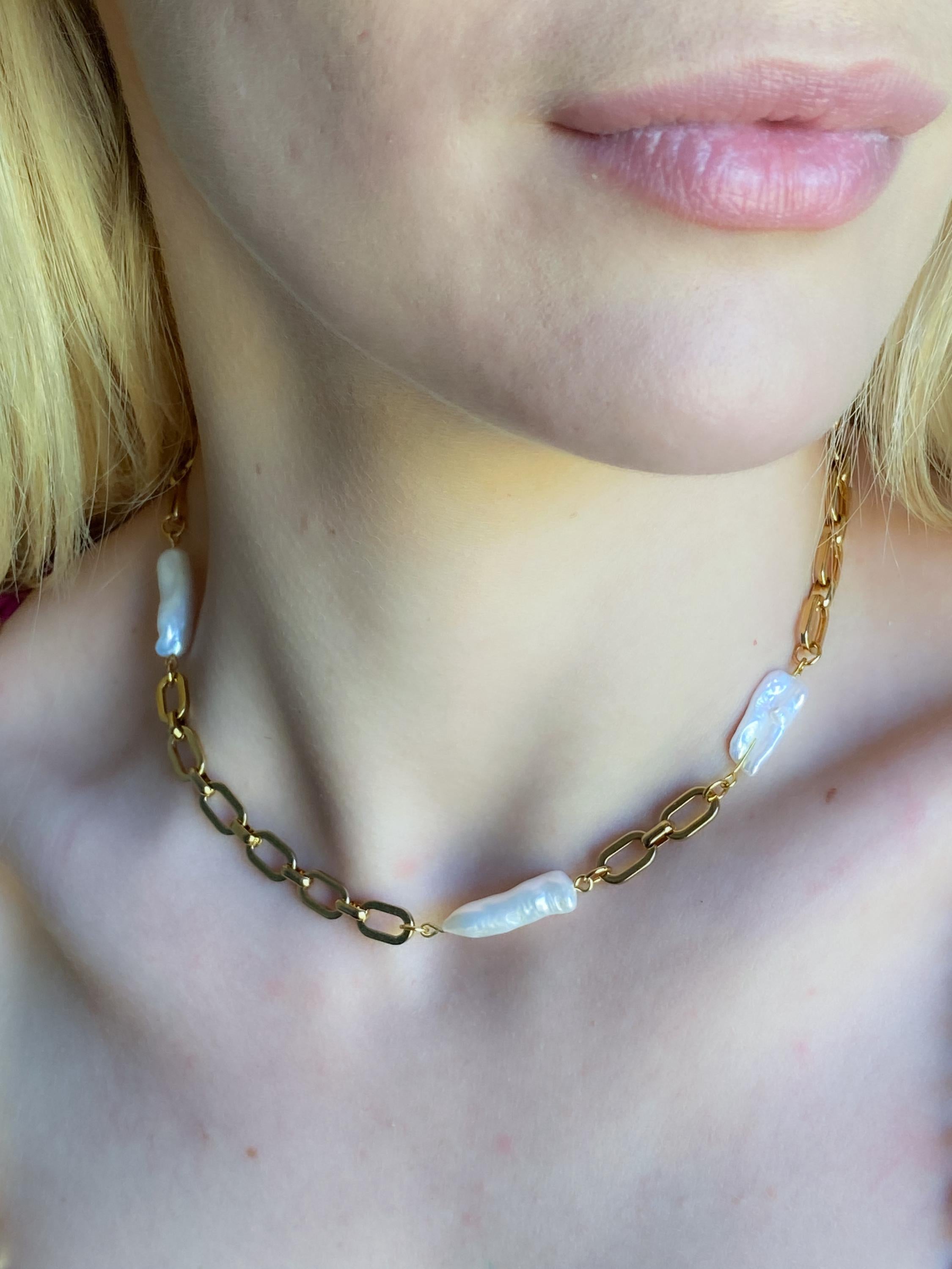 Wedding Freshwater Pearl Necklace, Irregular Baroque Pearls Necklace, Bridal Gold Choker Pearl Necklace, Wife Anniversary Gift, CETO