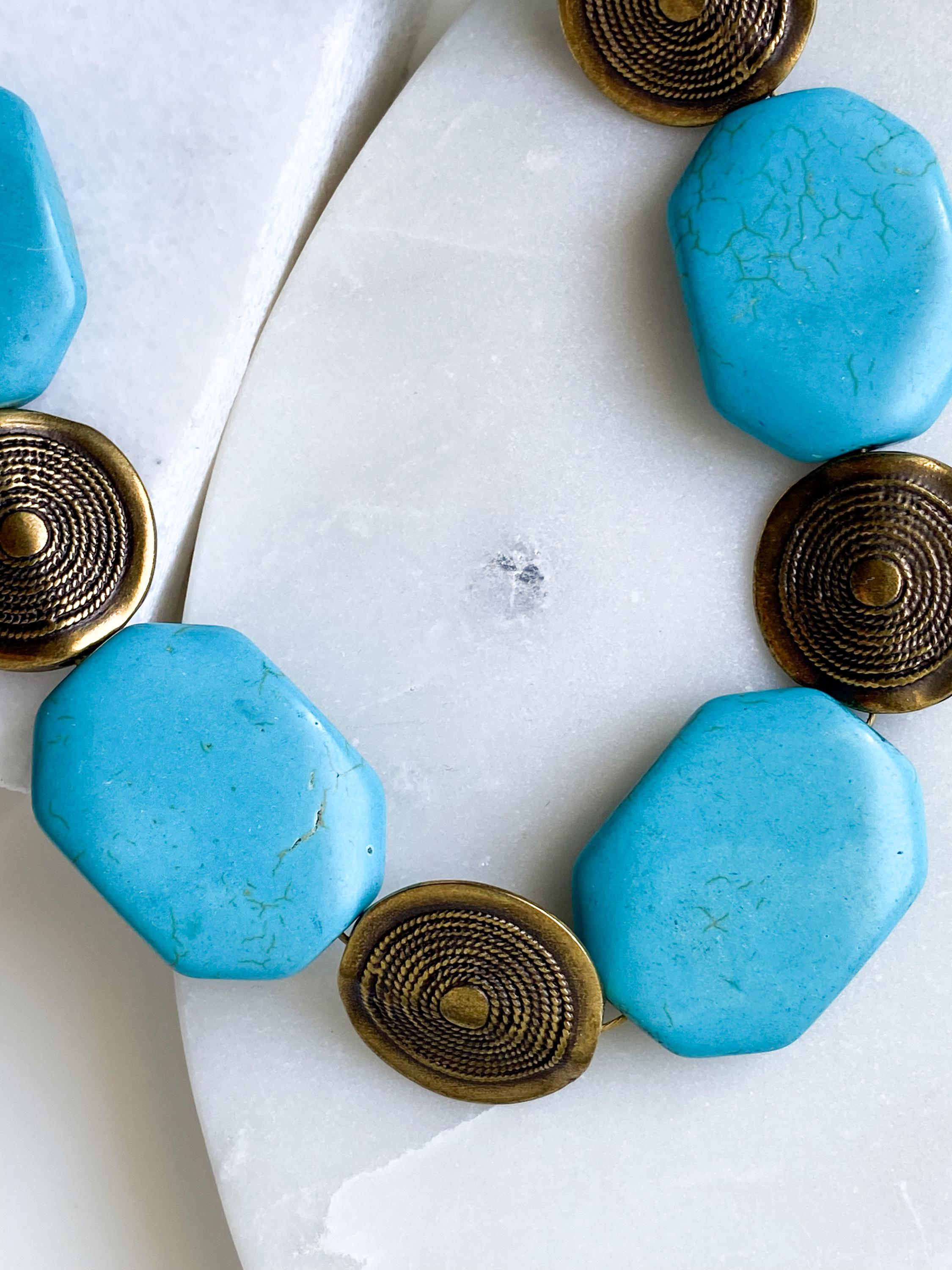 Chunky Turquoise Stone Choker, Oversize Blue beaded Necklace, Summer Choker necklace, Beach Festival Necklace, Birthday Gift for Her, SANDY