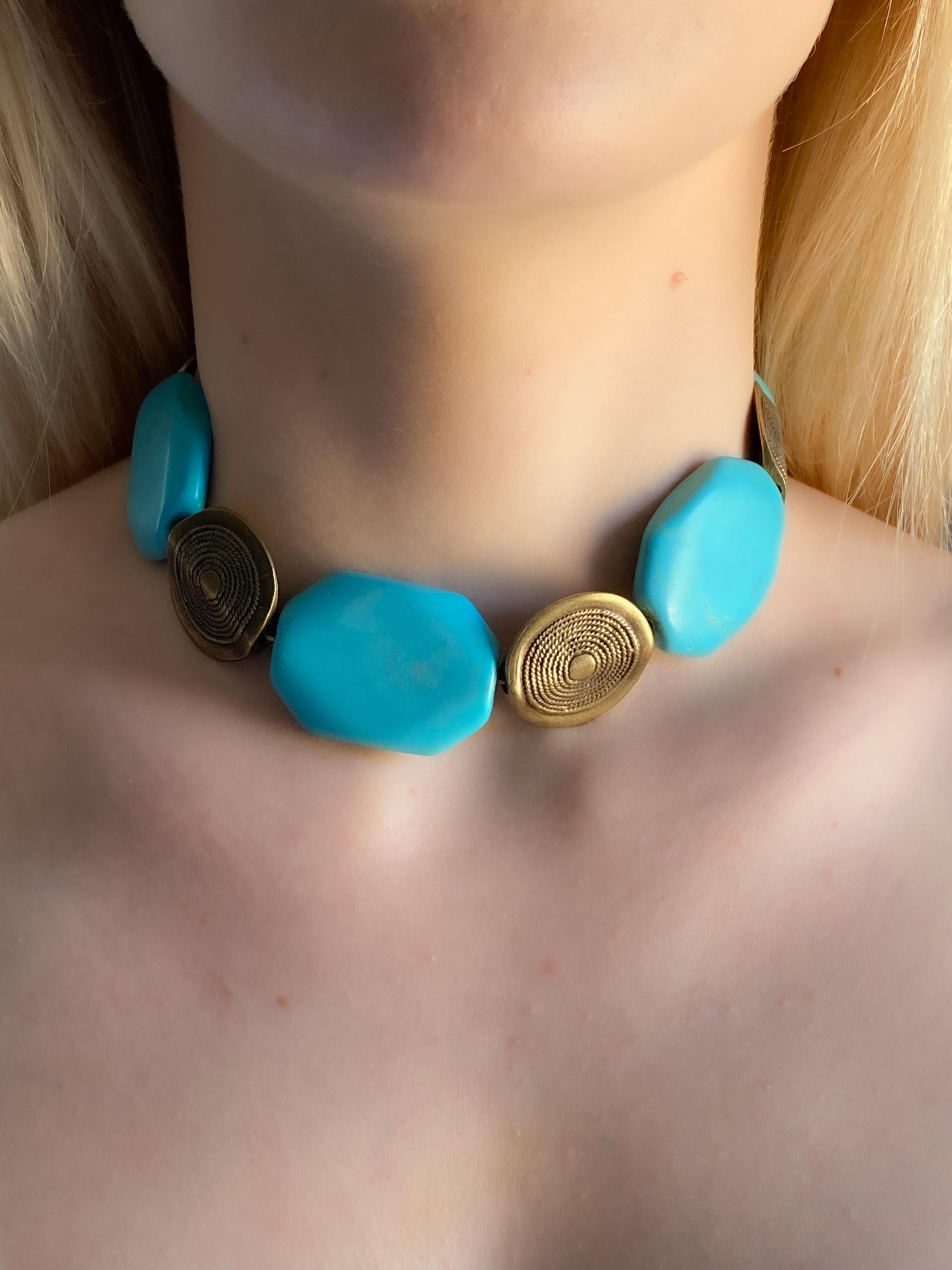 Chunky Turquoise Stone Choker, Oversize Blue beaded Necklace, Summer Choker necklace, Beach Festival Necklace, Birthday Gift for Her, SANDY