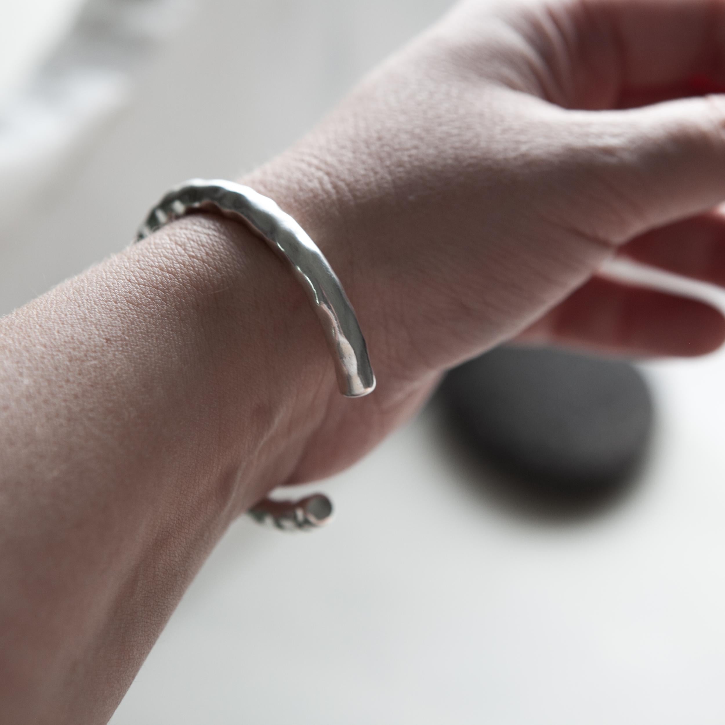 Chunky bold Hammered Bracelet, Thick unisex Silver Cuff, Statement Organic Bracelet, Minimal Bangle bracelet, Unisex Gift, SOFIA
