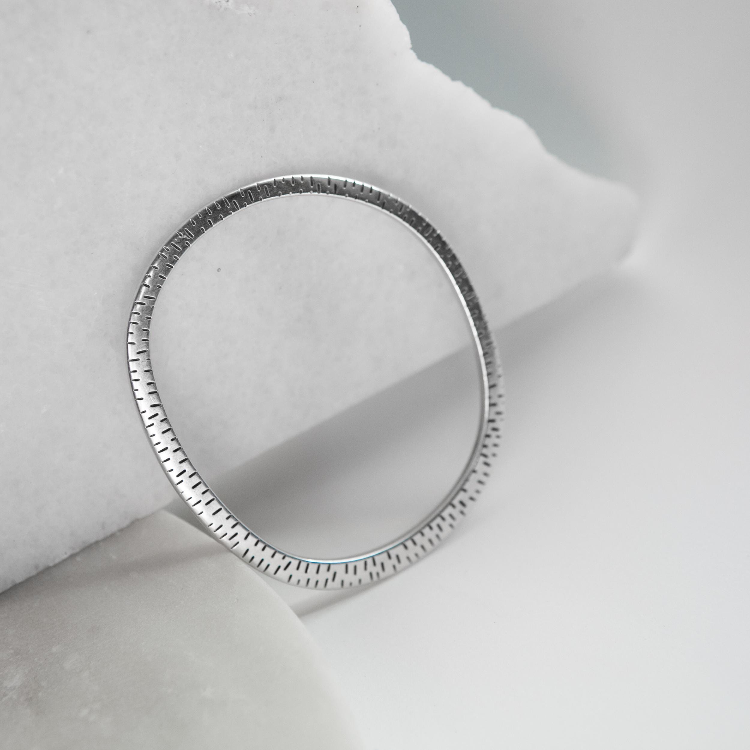 Ethnic Oval Bangle, Organic shape silver Bracelet, Thin flat bracelet, Minimalist Bangle Cuff bracelet, Gift for her, Layered Bracelet, MILA