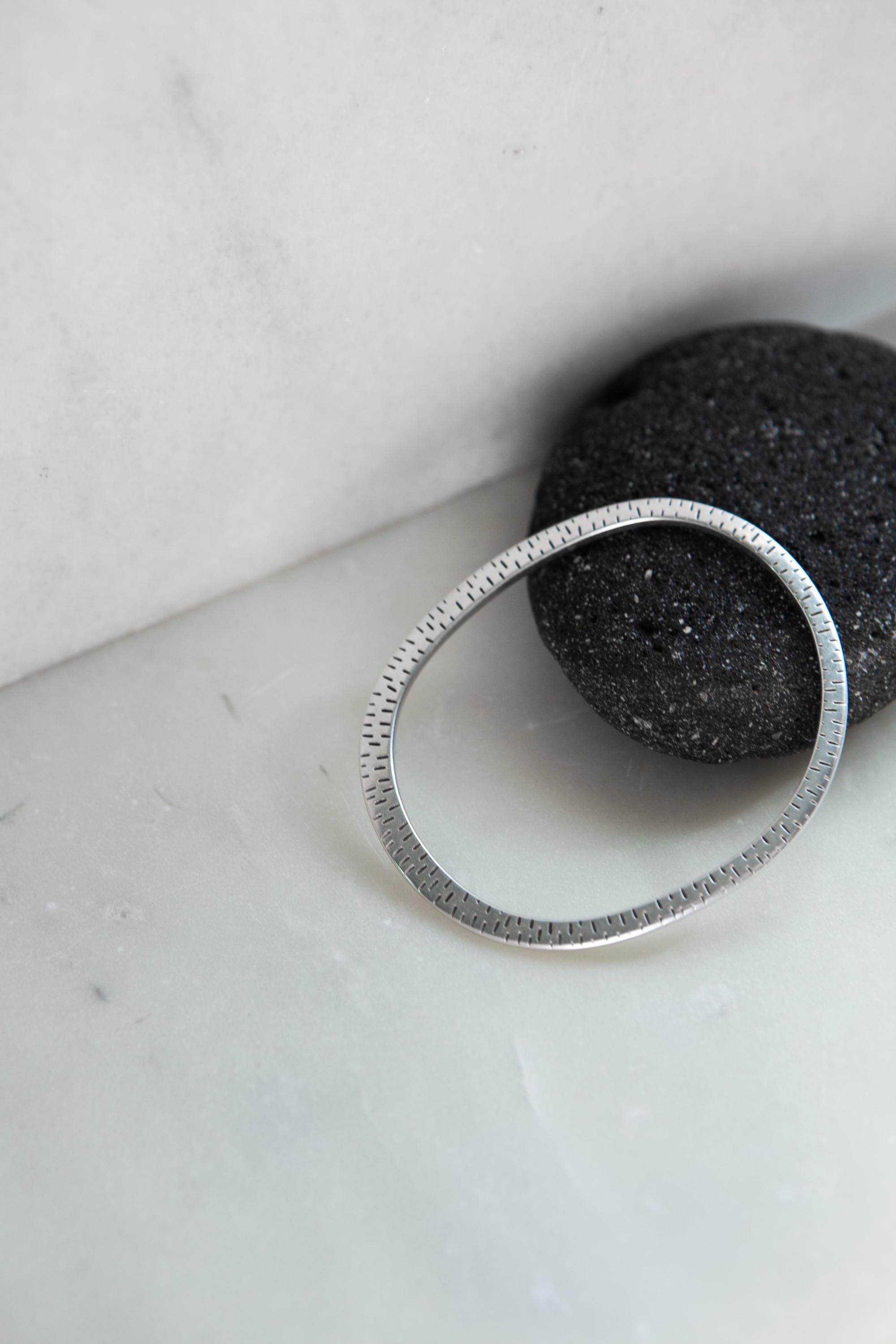 Ethnic Oval Bangle, Organic shape silver Bracelet, Thin flat bracelet, Minimalist Bangle Cuff bracelet, Gift for her, Layered Bracelet, MILA