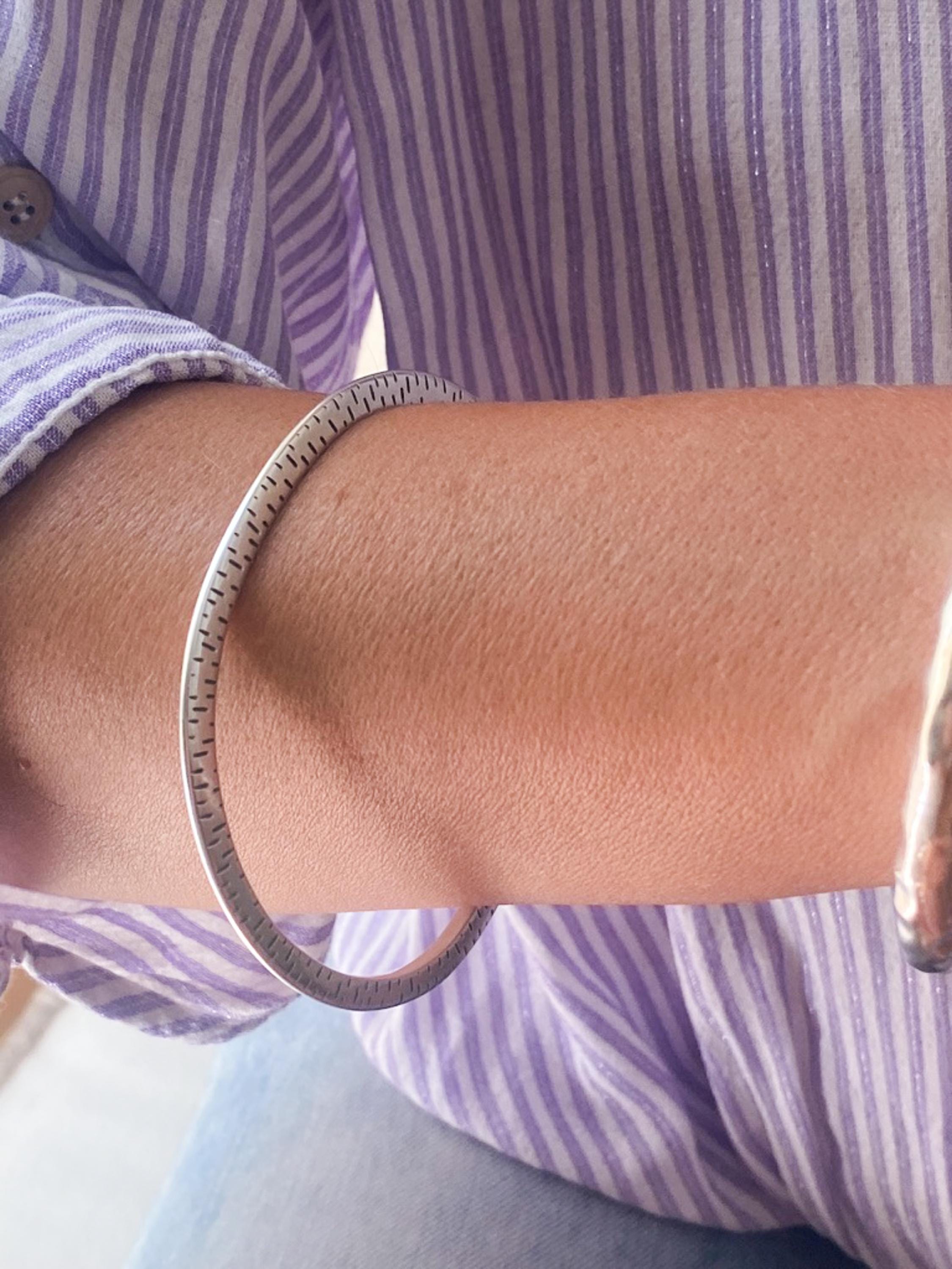Ethnic Oval Bangle, Organic shape silver Bracelet, Thin flat bracelet, Minimalist Bangle Cuff bracelet, Gift for her, Layered Bracelet, MILA