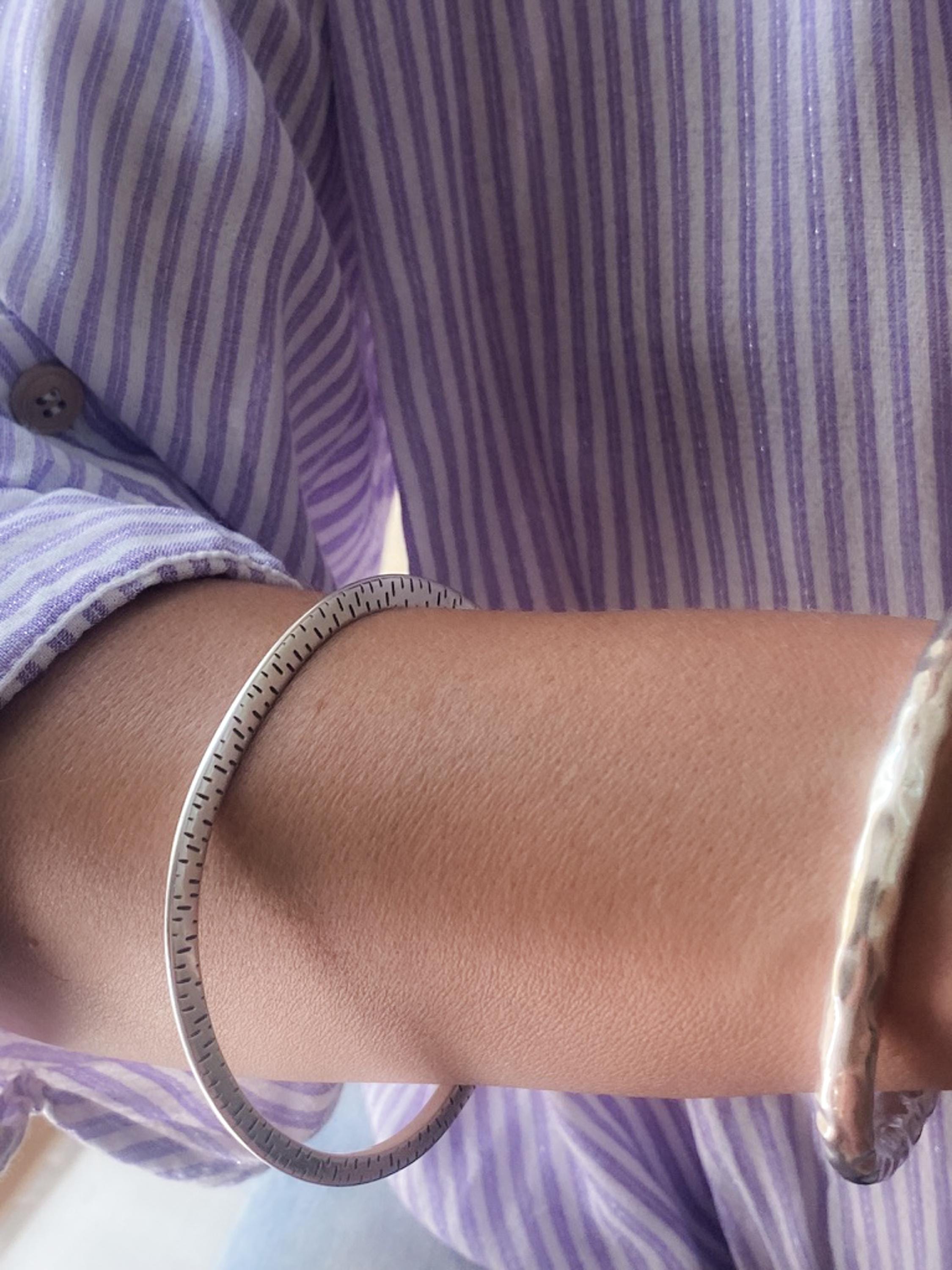Ethnic Oval Bangle, Organic shape silver Bracelet, Thin flat bracelet, Minimalist Bangle Cuff bracelet, Gift for her, Layered Bracelet, MILA