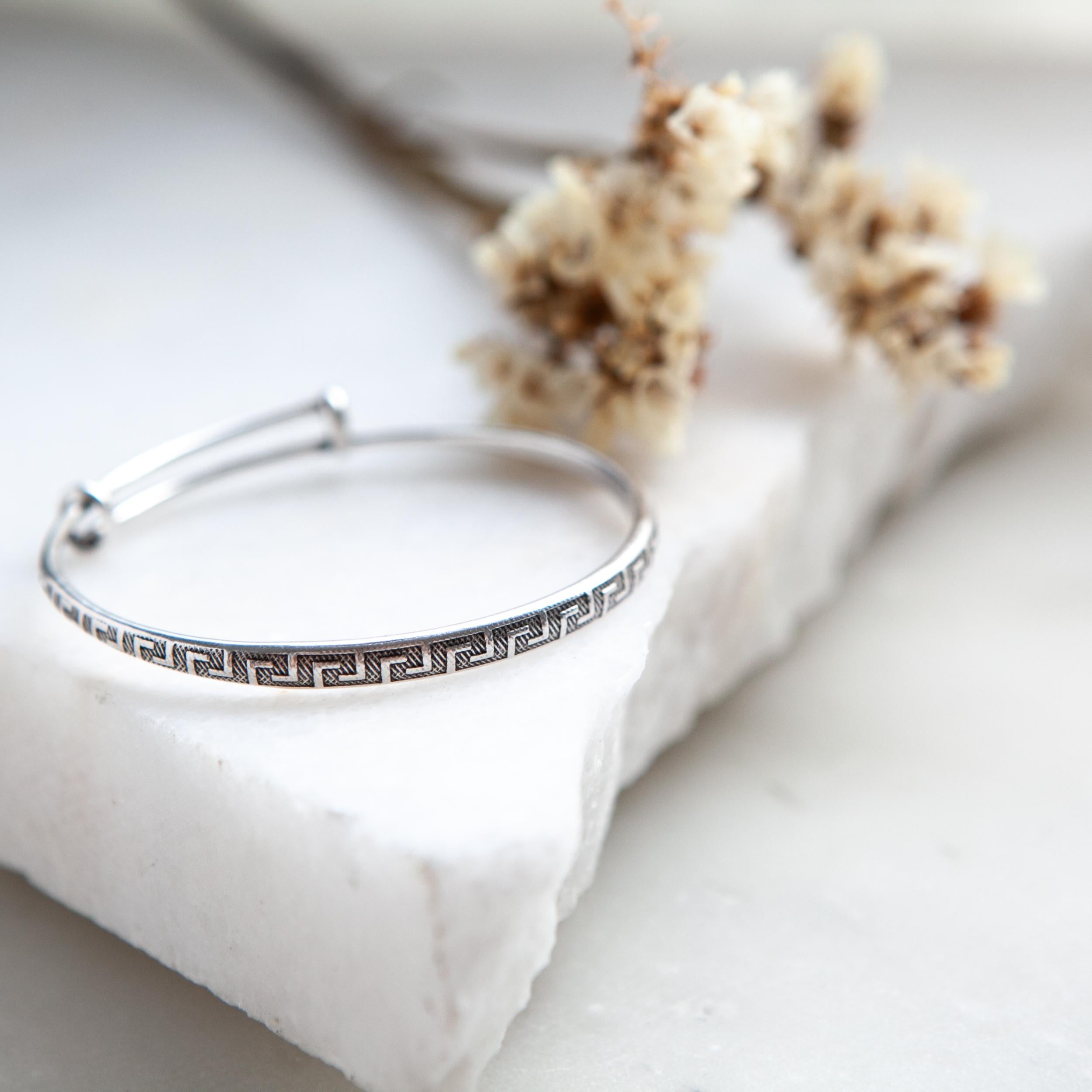 Silver Meander bracelet, Thin Adjustable Bracelet, Ancient Greek Bracelet, Museum inspired Jewelry, Minimalist Unisex Bracelet, KNOSSOS