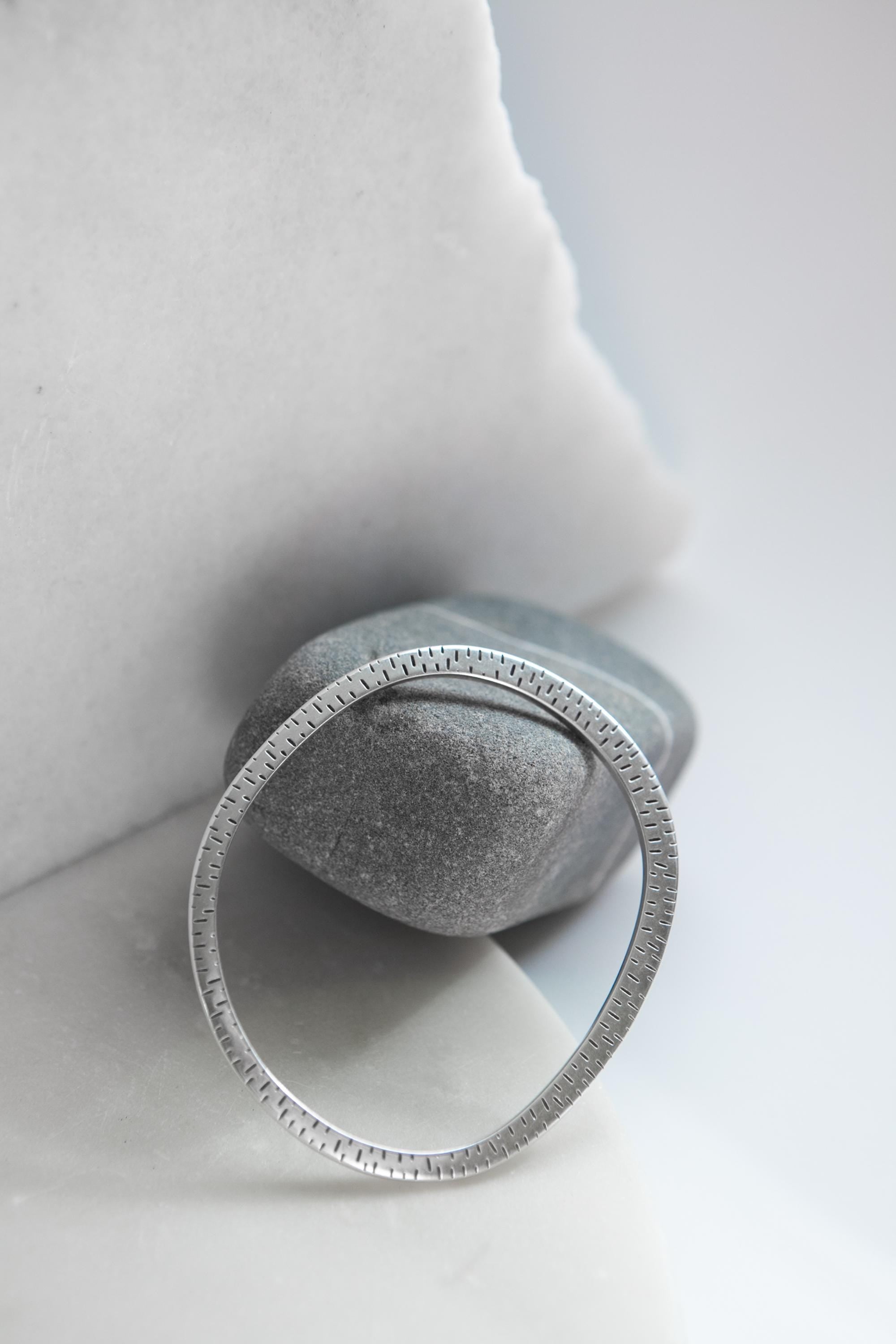 Ethnic Oval Bangle, Organic shape silver Bracelet, Thin flat bracelet, Minimalist Bangle Cuff bracelet, Gift for her, Layered Bracelet, MILA