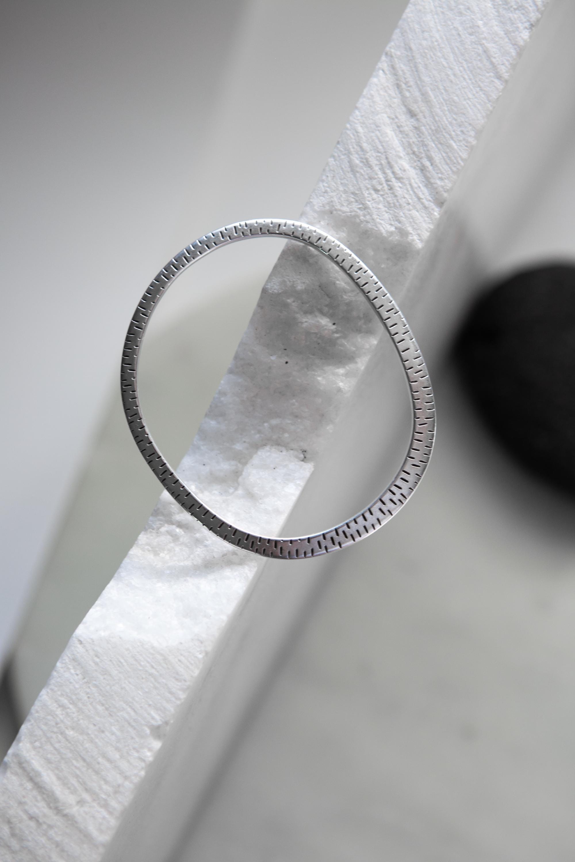 Ethnic Oval Bangle, Organic shape silver Bracelet, Thin flat bracelet, Minimalist Bangle Cuff bracelet, Gift for her, Layered Bracelet, MILA