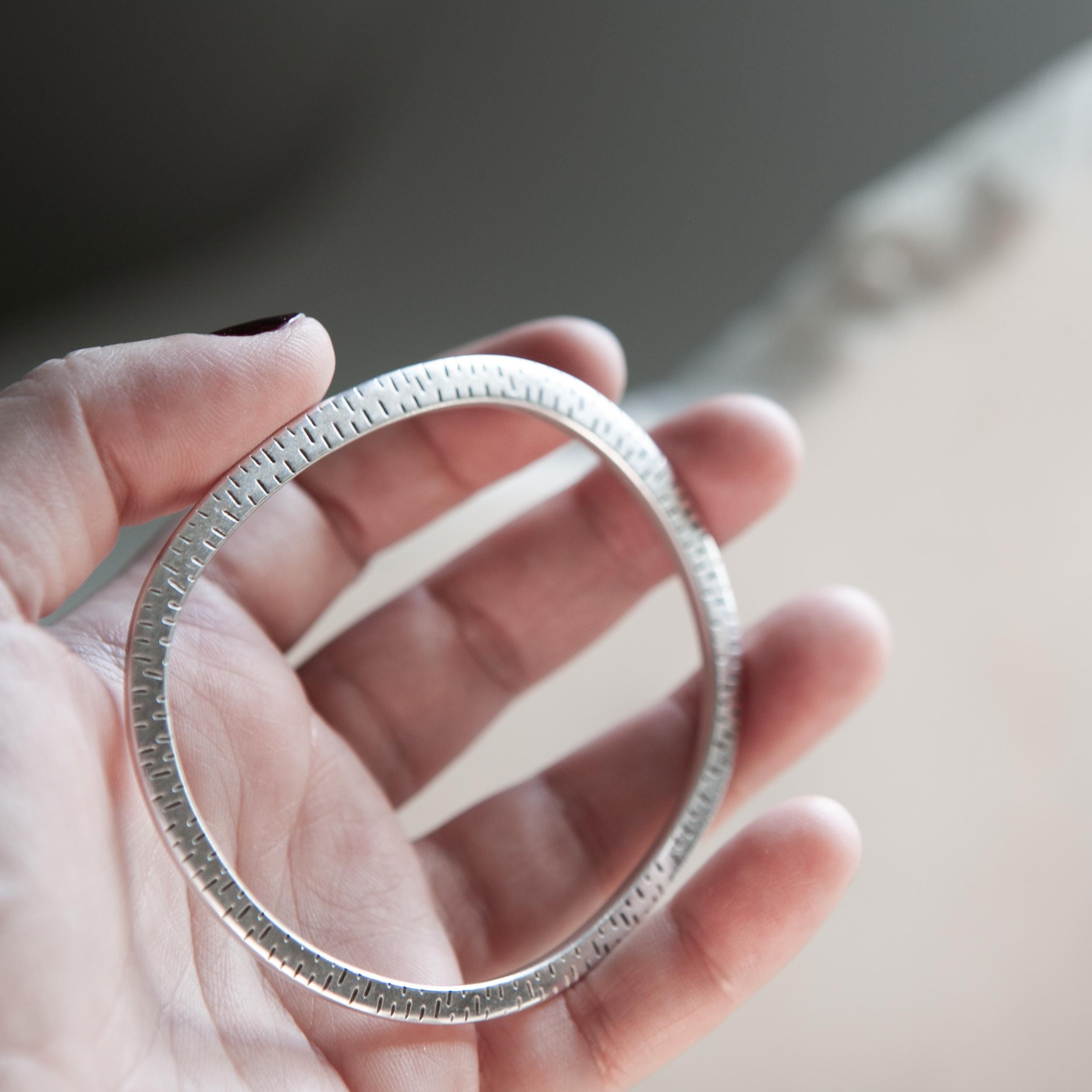 Ethnic Oval Bangle, Organic shape silver Bracelet, Thin flat bracelet, Minimalist Bangle Cuff bracelet, Gift for her, Layered Bracelet, MILA