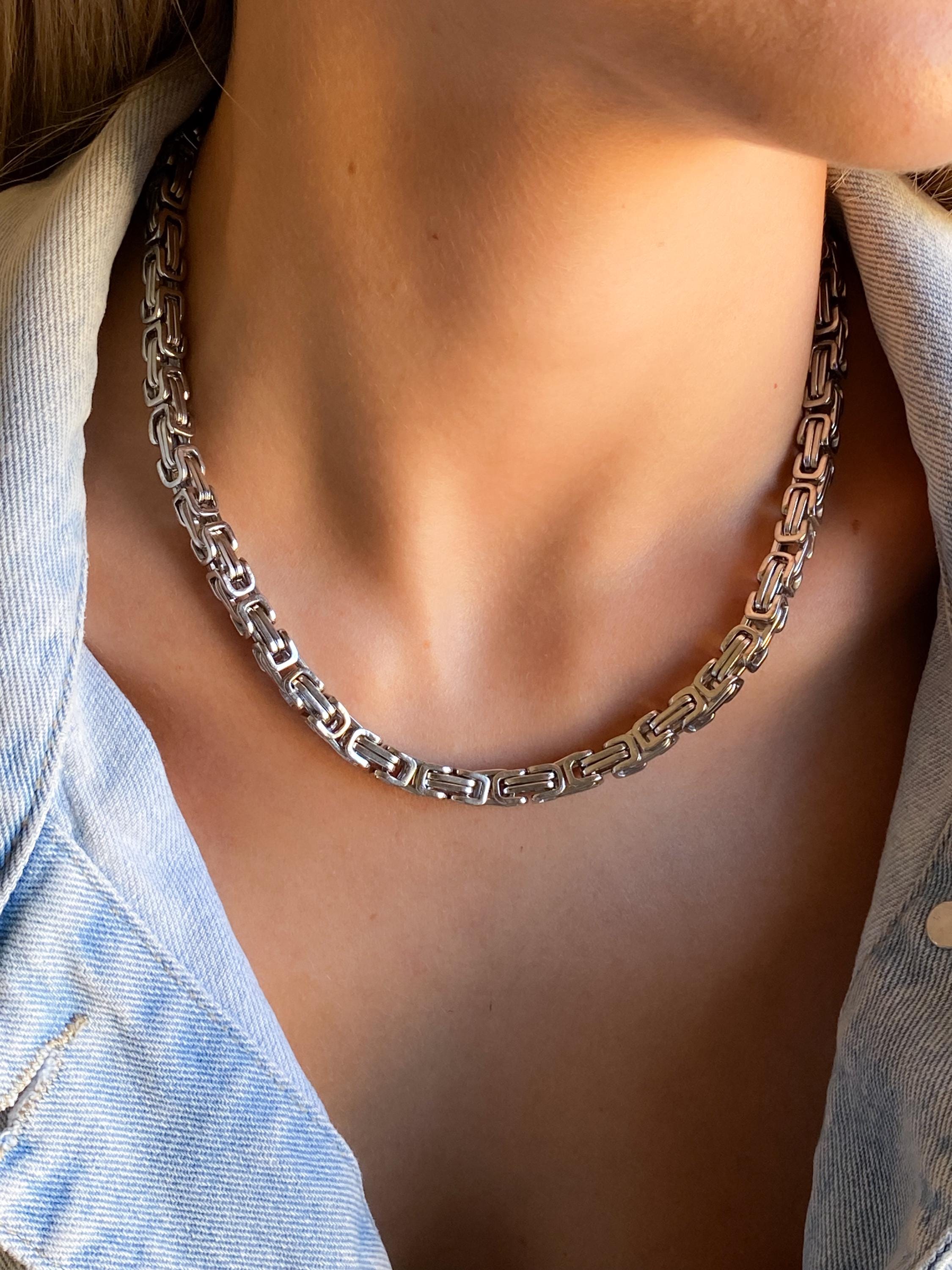 Byzantine Silver Chunky Chain Necklace, Mums Gift Jewelry, Statement Thick Heavy Necklace, Retro Vintage Style Necklace, Anniversary Gift