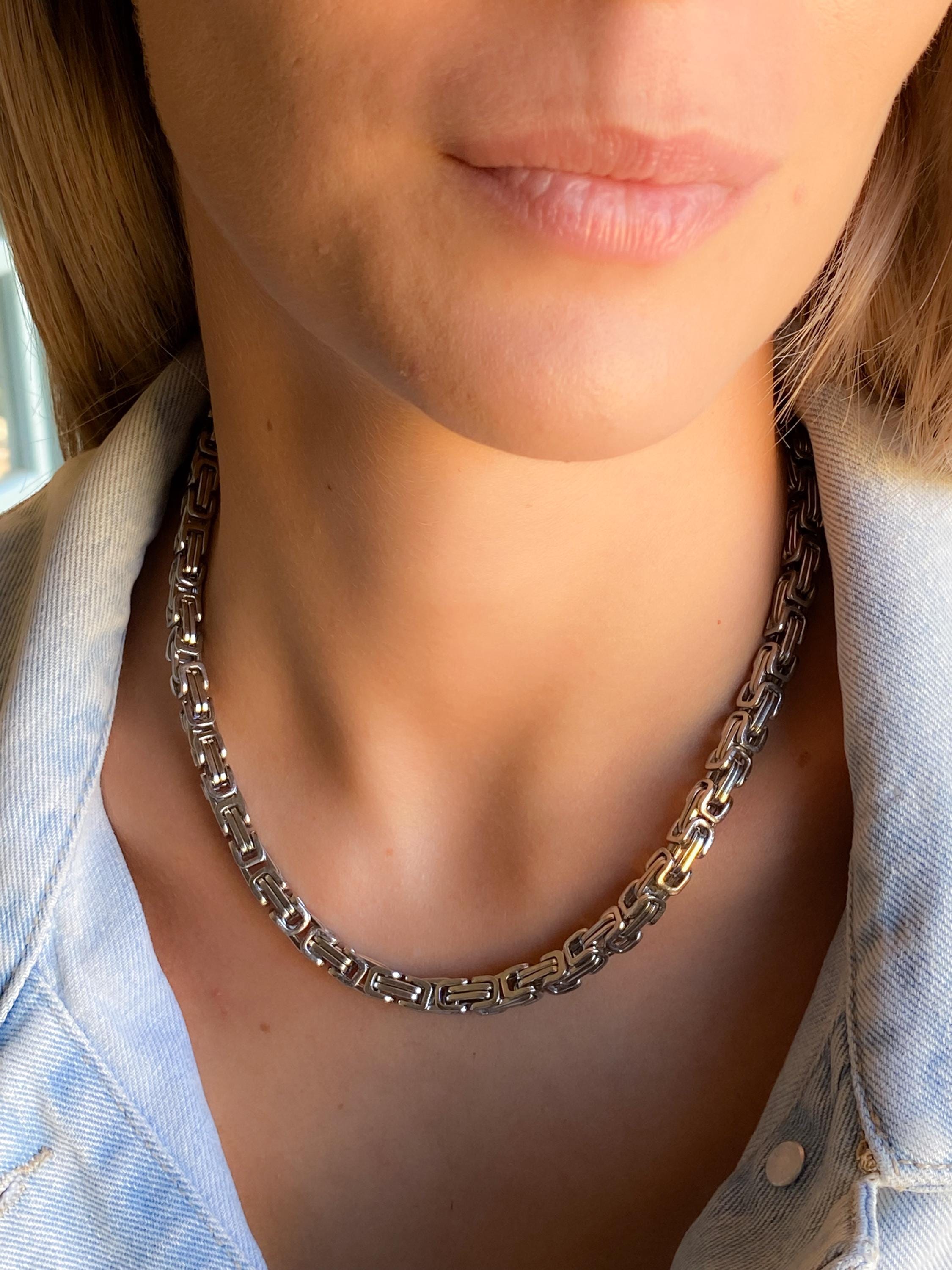 Byzantine Silver Chunky Chain Necklace, Mums Gift Jewelry, Statement Thick Heavy Necklace, Retro Vintage Style Necklace, Anniversary Gift