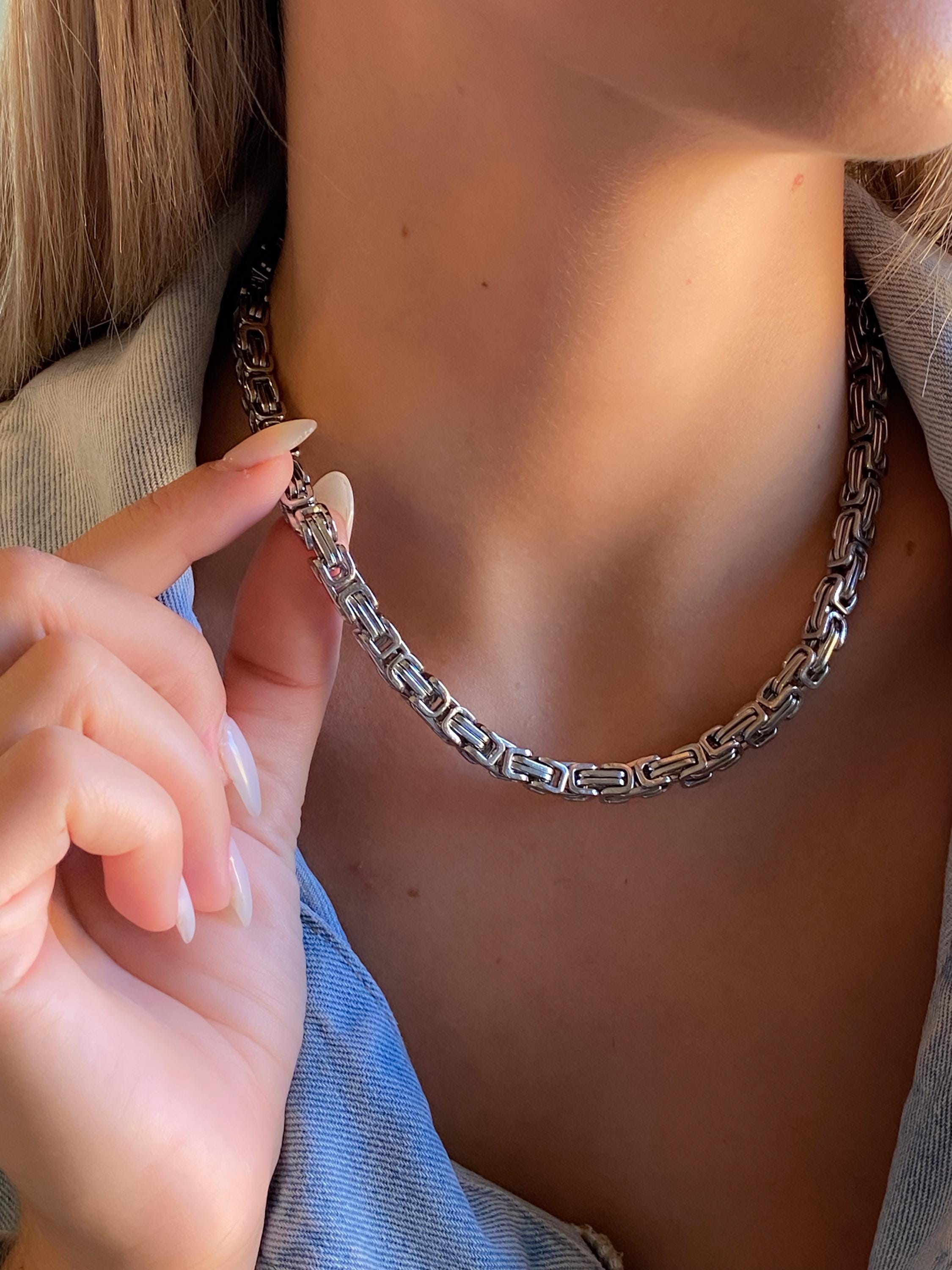 Byzantine Silver Chunky Chain Necklace, Mums Gift Jewelry, Statement Thick Heavy Necklace, Retro Vintage Style Necklace, Anniversary Gift