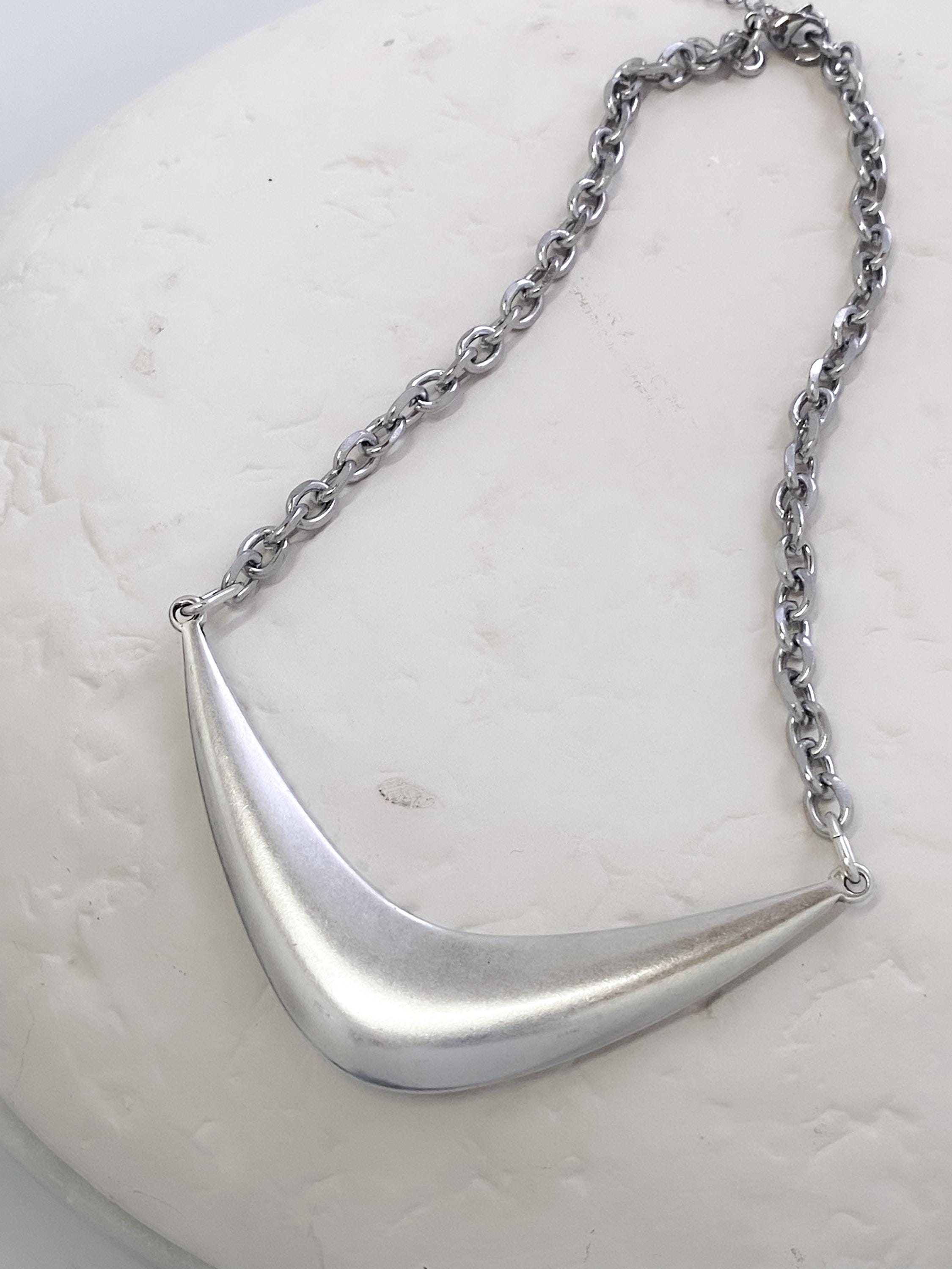 Bold Silver Chain Necklace | Organic Shape Collar | Chunky Pendant Choke | Edgy Thick Necklace | ANGIE