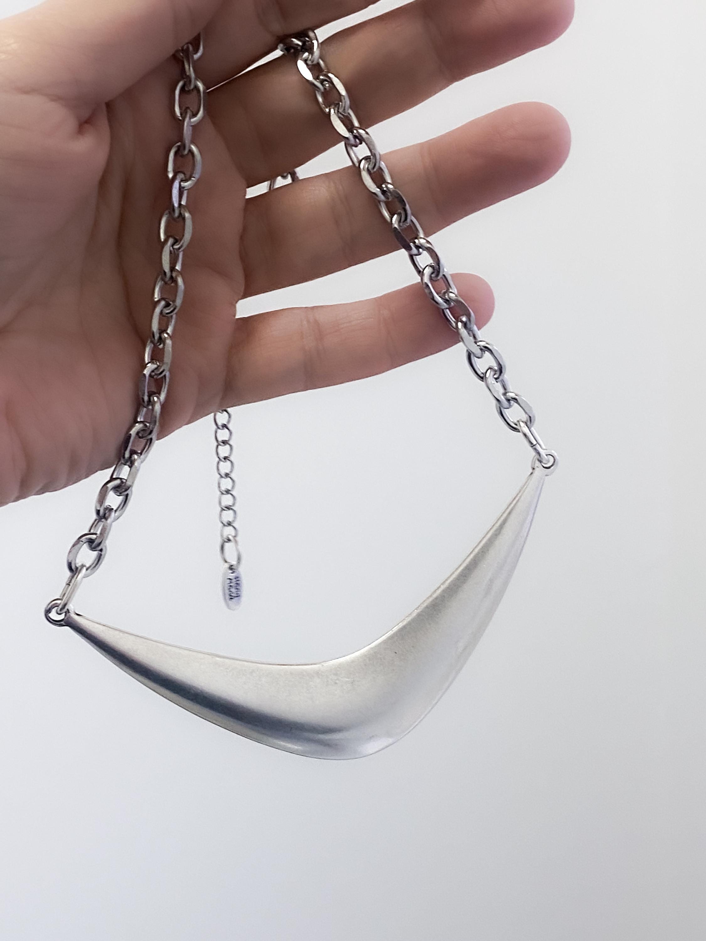 Bold Silver Chain Necklace | Organic Shape Collar | Chunky Pendant Choke | Edgy Thick Necklace | ANGIE
