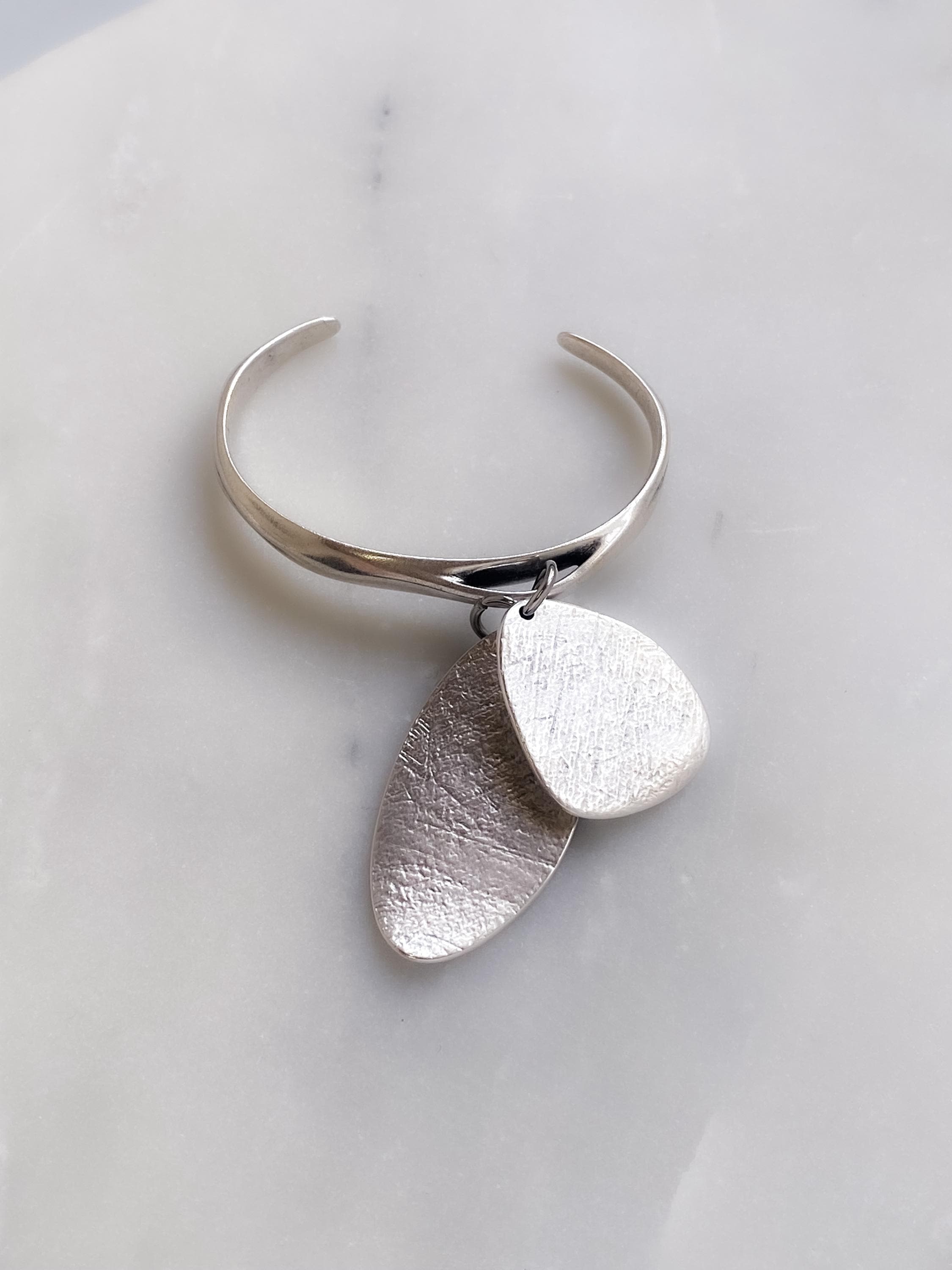 Chunky Silver charm bracelet with hanging discs, Statement Thick bangle bracelet, Oversized Bracelet Glam Rock style, AKAN