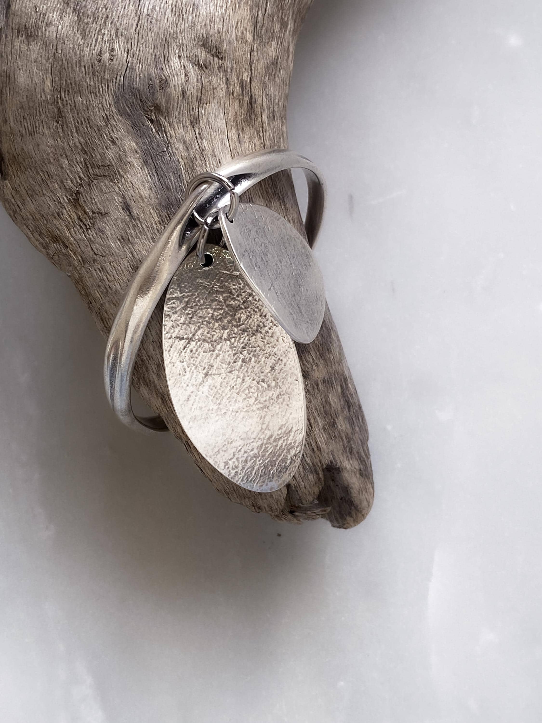 Chunky Silver charm bracelet with hanging discs, Statement Thick bangle bracelet, Oversized Bracelet Glam Rock style, AKAN