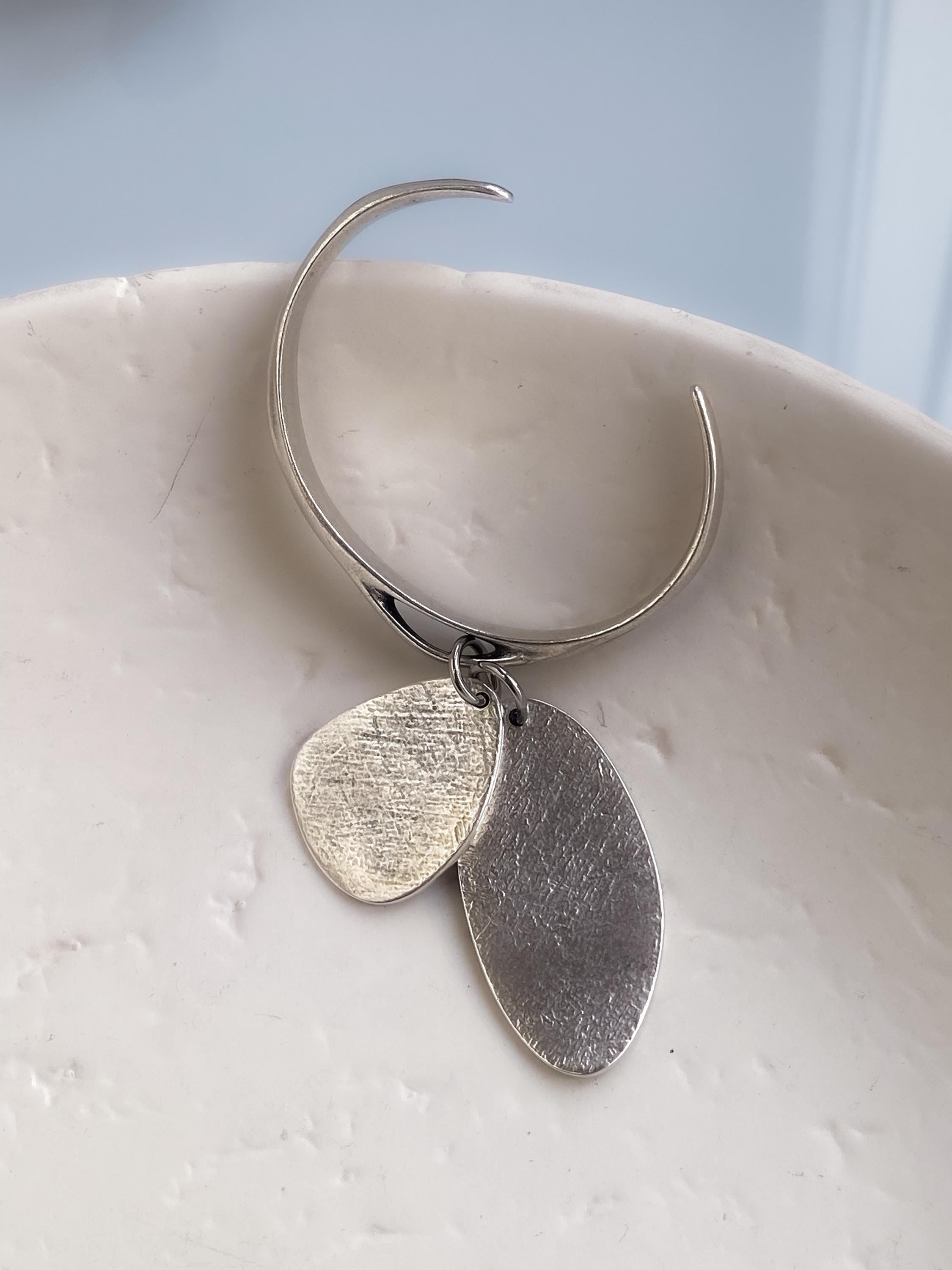 Chunky Silver charm bracelet with hanging discs, Statement Thick bangle bracelet, Oversized Bracelet Glam Rock style, AKAN