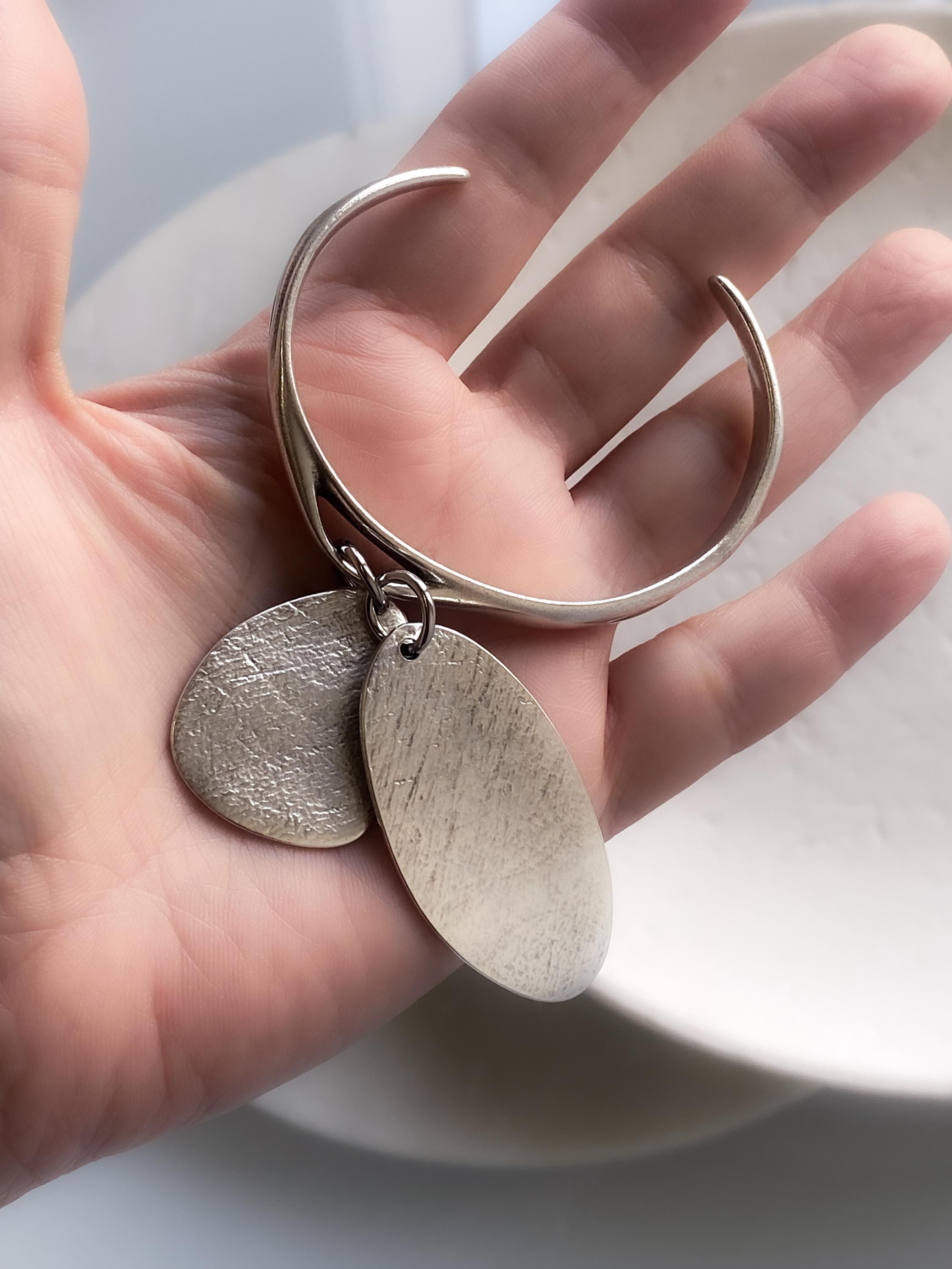 Chunky Silver charm bracelet with hanging discs, Statement Thick bangle bracelet, Oversized Bracelet Glam Rock style, AKAN