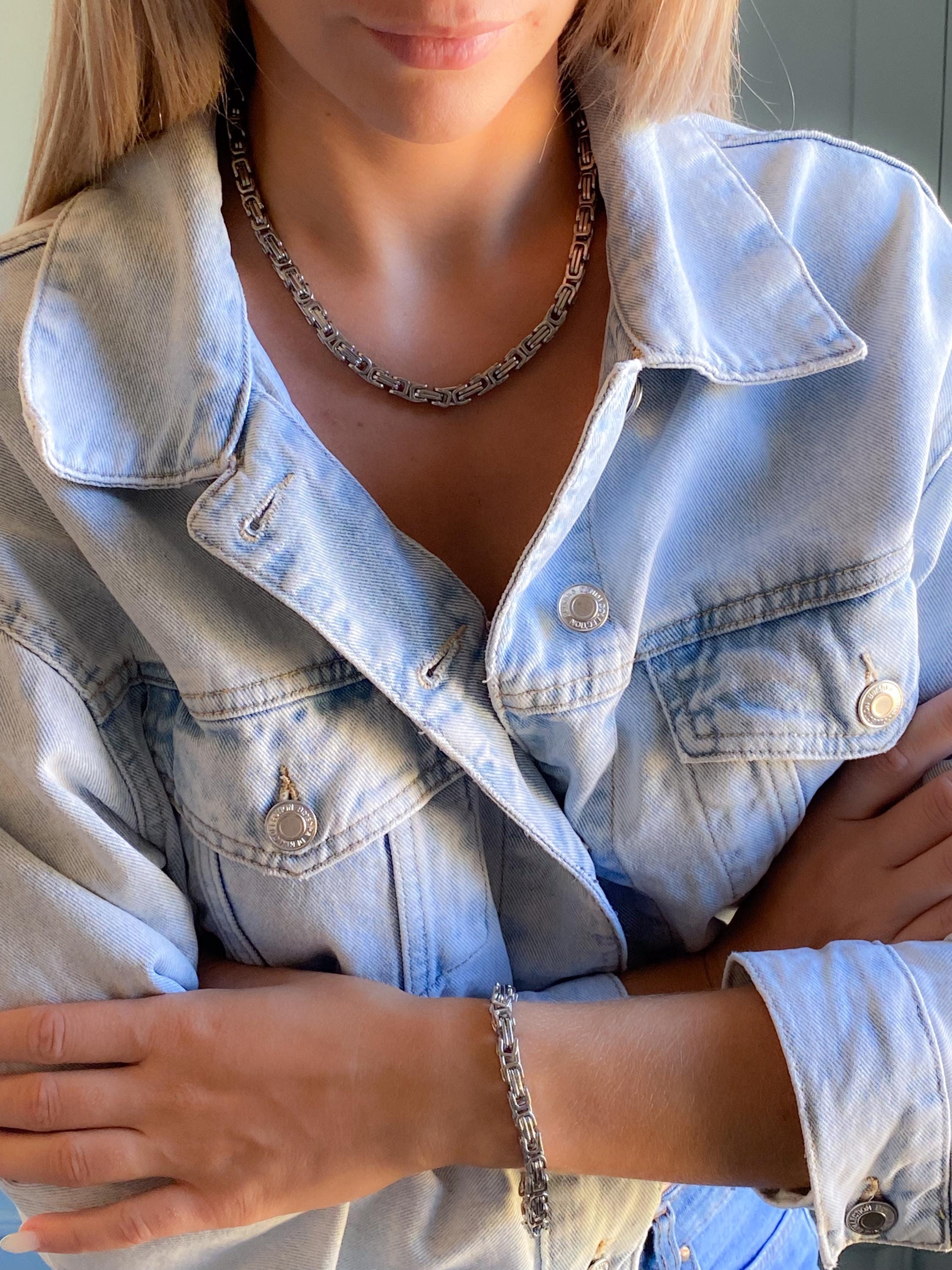 Byzantine Silver Chunky Chain Necklace, Mums Gift Jewelry, Statement Thick Heavy Necklace, Retro Vintage Style Necklace, Anniversary Gift