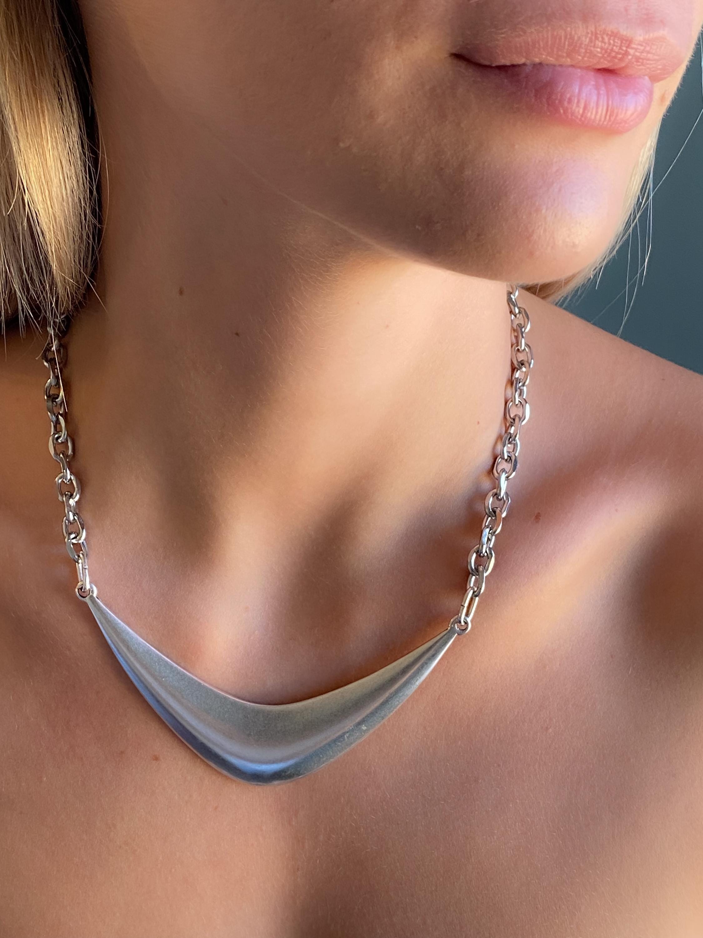 Bold Silver Chain Necklace | Organic Shape Collar | Chunky Pendant Choke | Edgy Thick Necklace | ANGIE