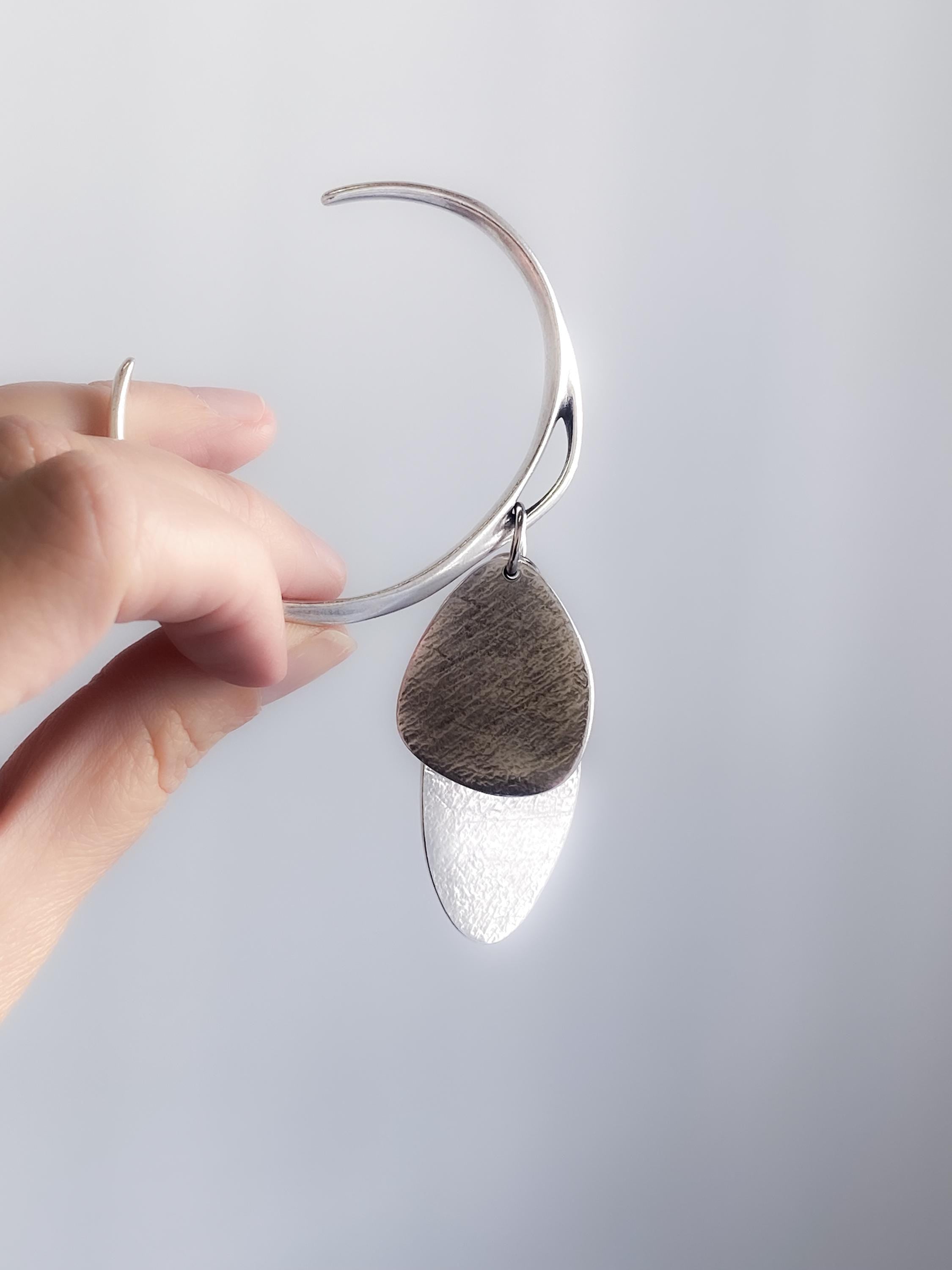 Chunky Silver charm bracelet with hanging discs, Statement Thick bangle bracelet, Oversized Bracelet Glam Rock style, AKAN