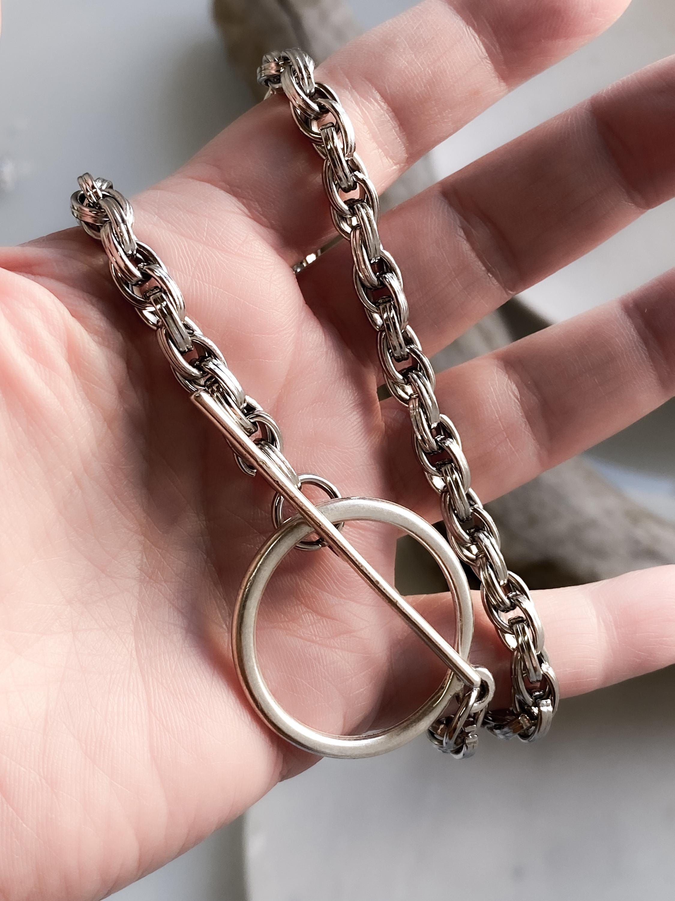 Silver Chunky Necklace, Big Toggle Chain Necklace, Oversize Toggle Clasp Choker, Industrial Style, MADI