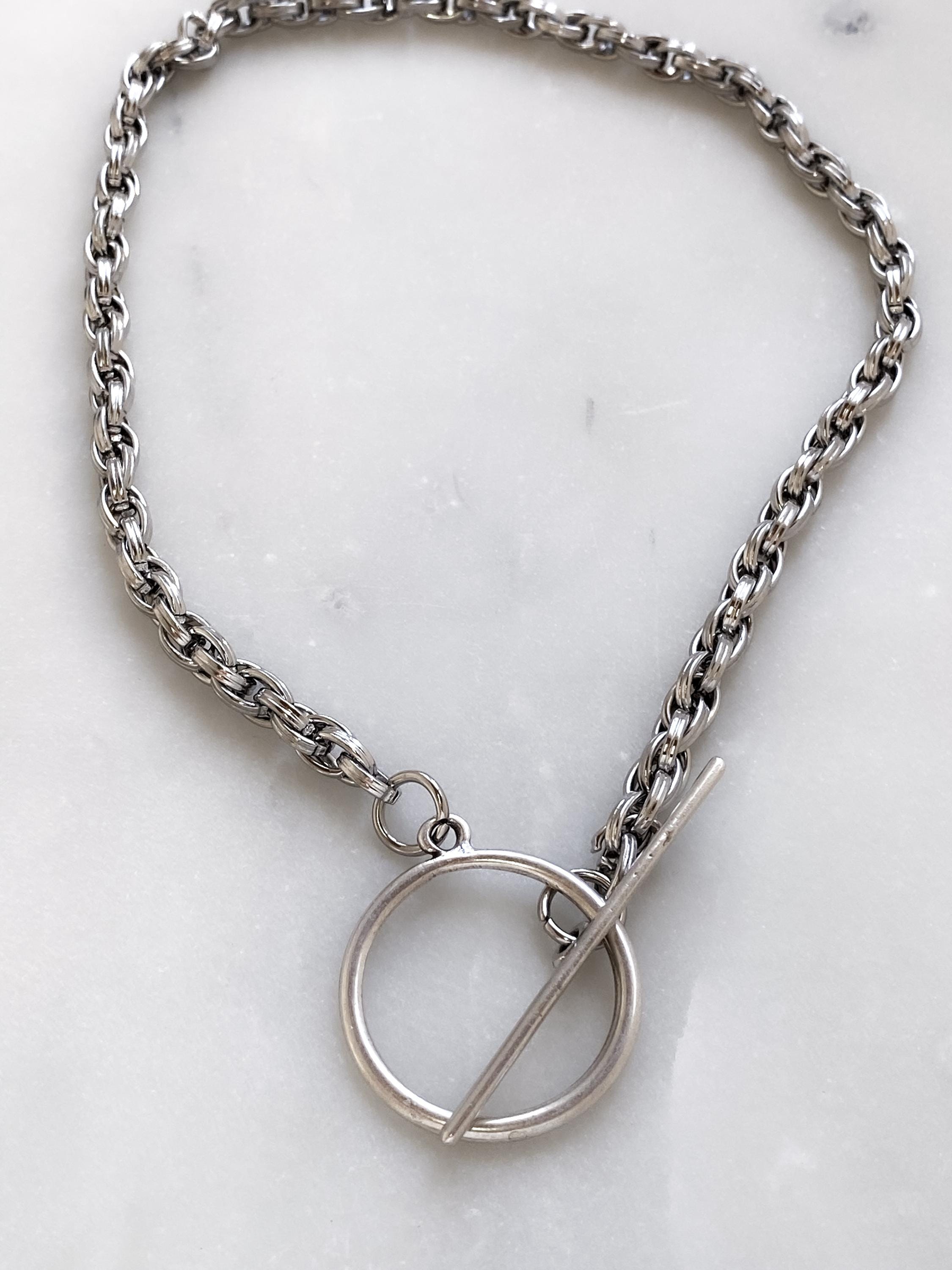 Silver Chunky Necklace, Big Toggle Chain Necklace, Oversize Toggle Clasp Choker, Industrial Style, MADI