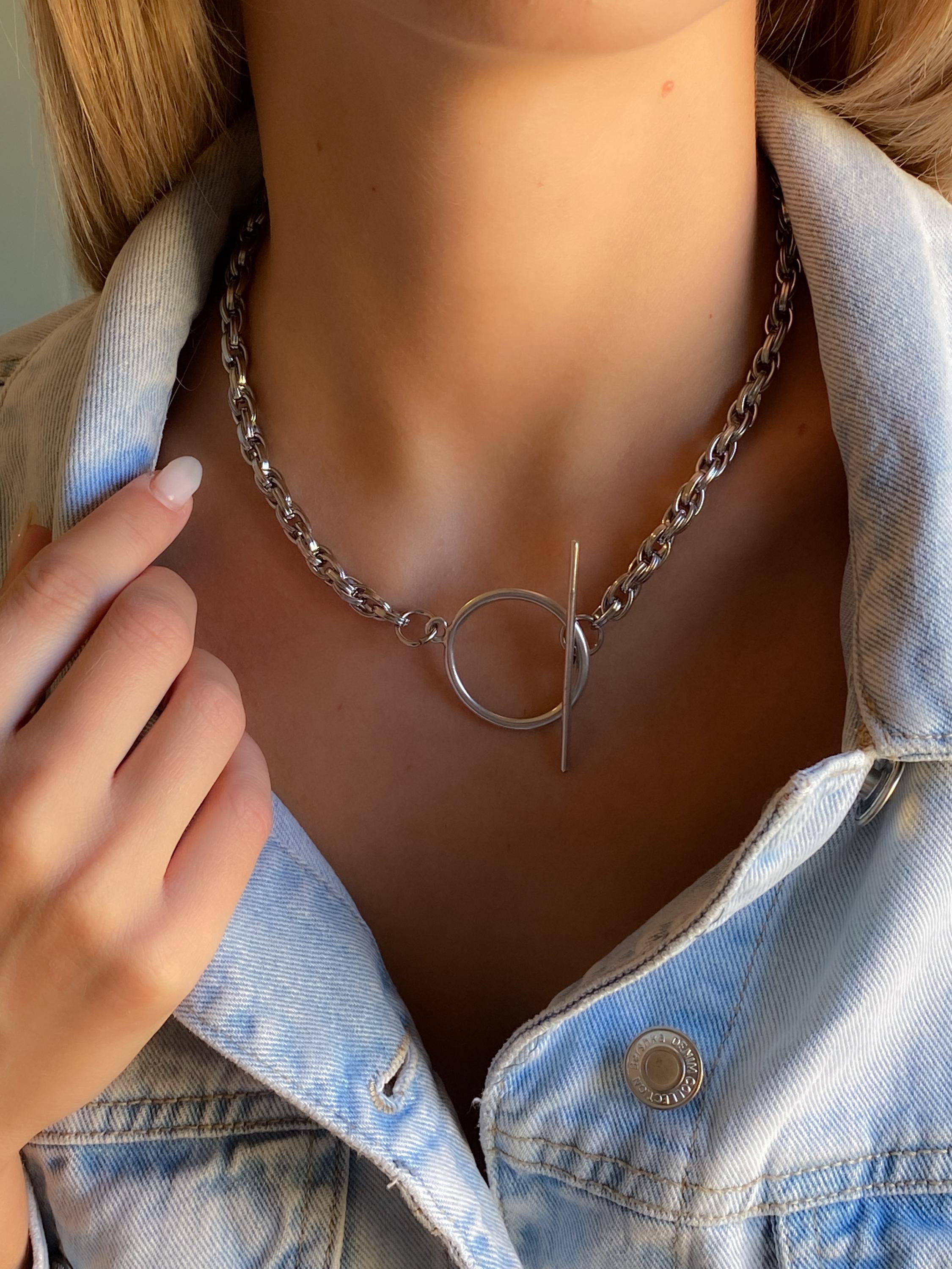 Silver Chunky Necklace, Big Toggle Chain Necklace, Oversize Toggle Clasp Choker, Industrial Style, MADI