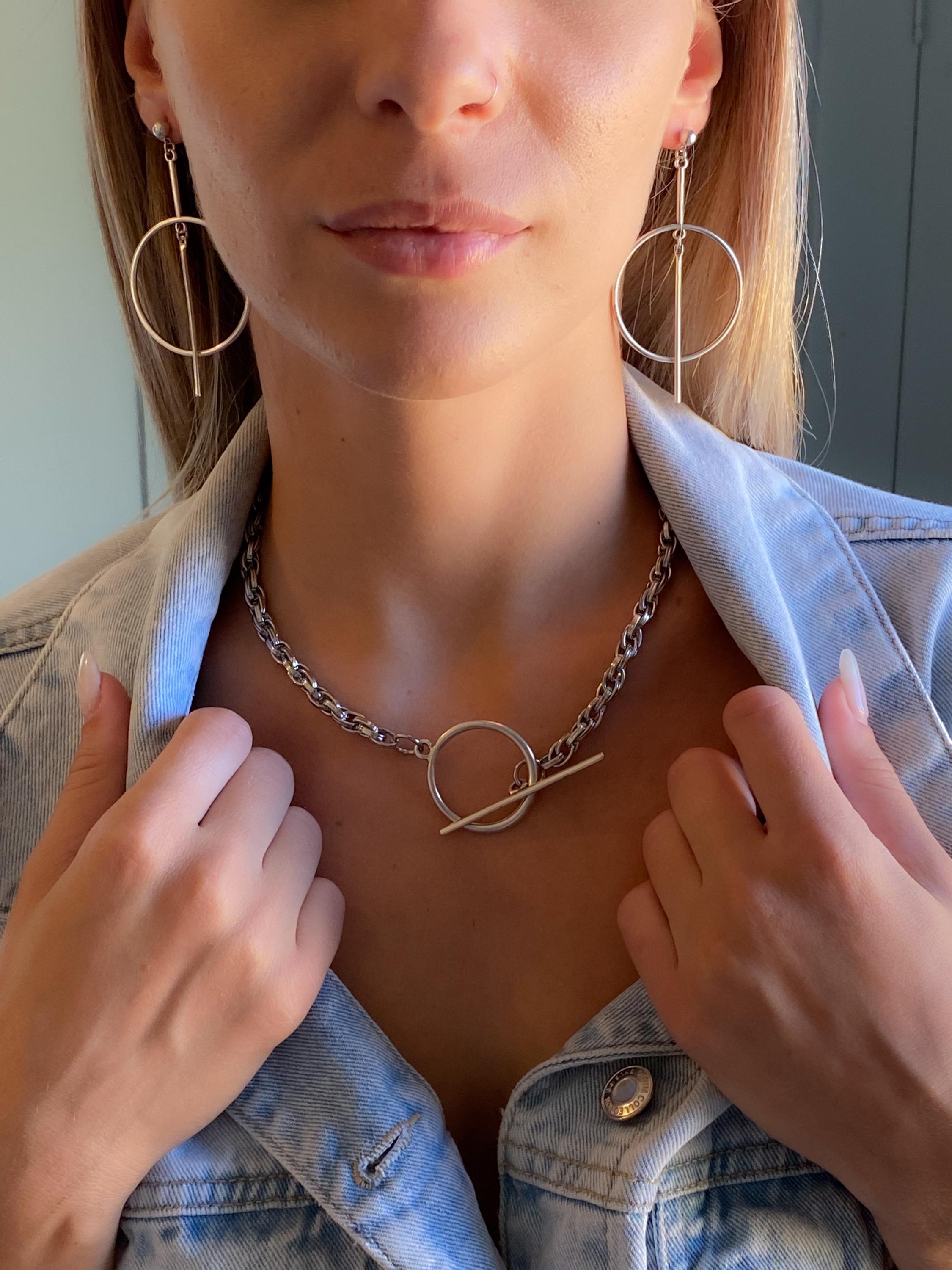 Silver Chunky Necklace, Big Toggle Chain Necklace, Oversize Toggle Clasp Choker, Industrial Style, MADI