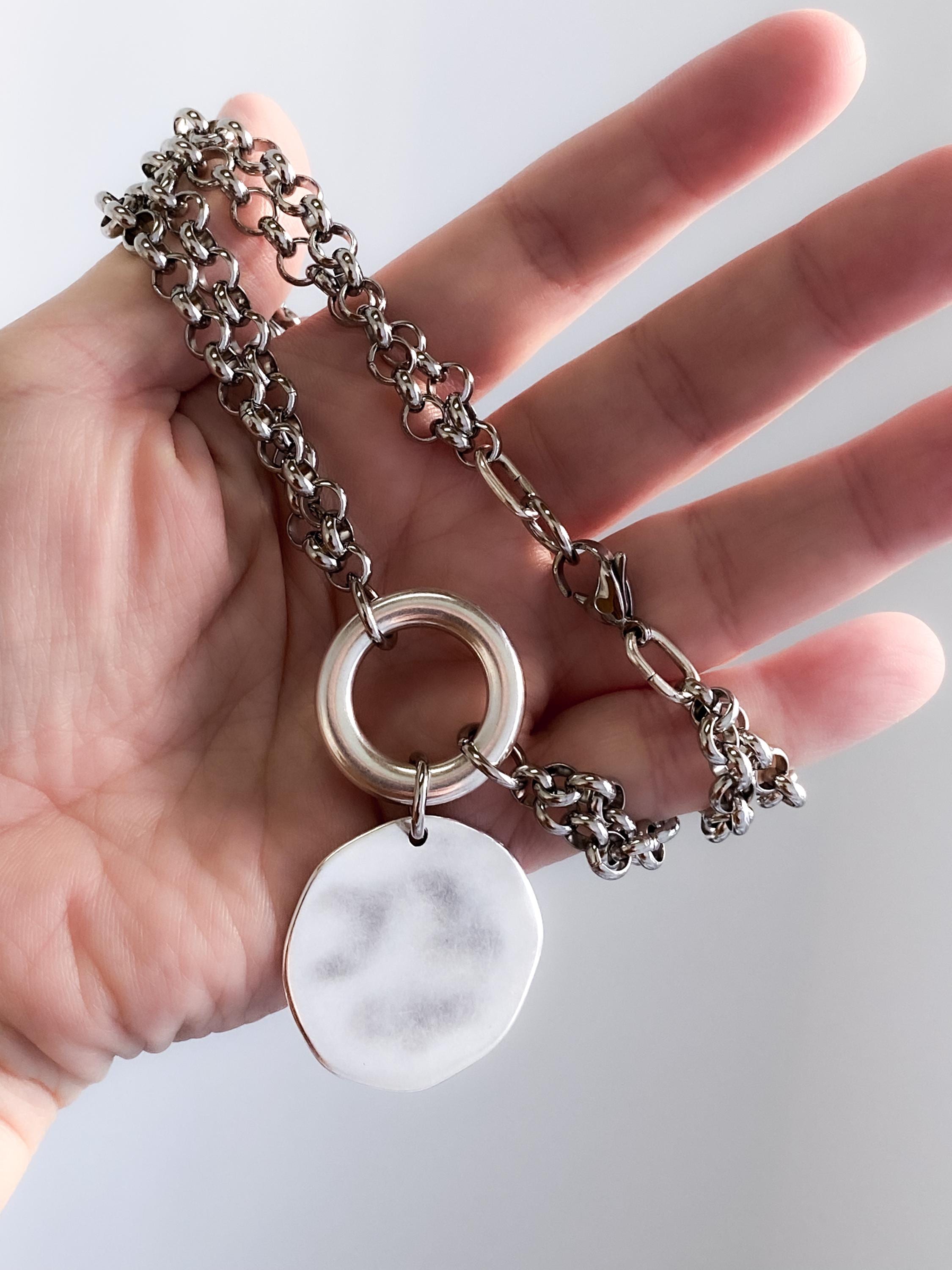 ADILON, Silver Double Chain Necklace with Coin