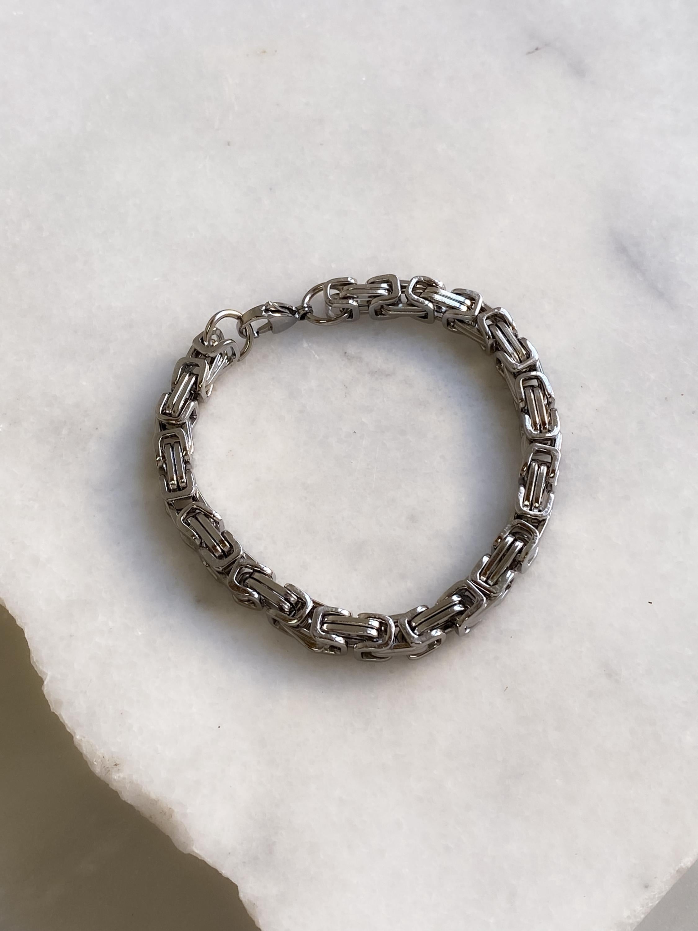 Silver Chunky Byzantine Chain Bracelet, Mums Gift Jewelry, Statement Thick Heavy Bracelet, Retro Vintage Style, Wife Anniversary Gift