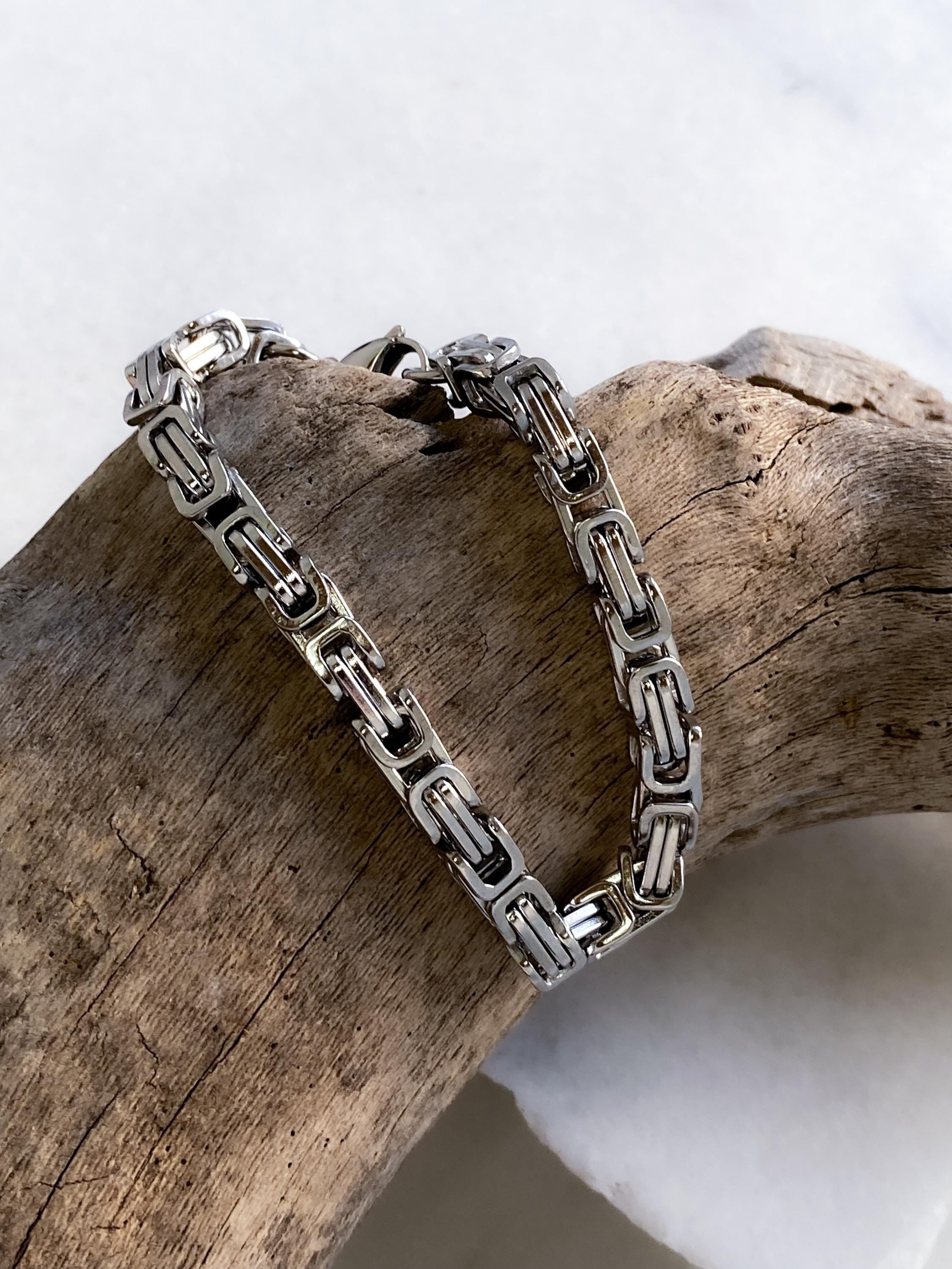Silver Chunky Byzantine Chain Bracelet, Mums Gift Jewelry, Statement Thick Heavy Bracelet, Retro Vintage Style, Wife Anniversary Gift