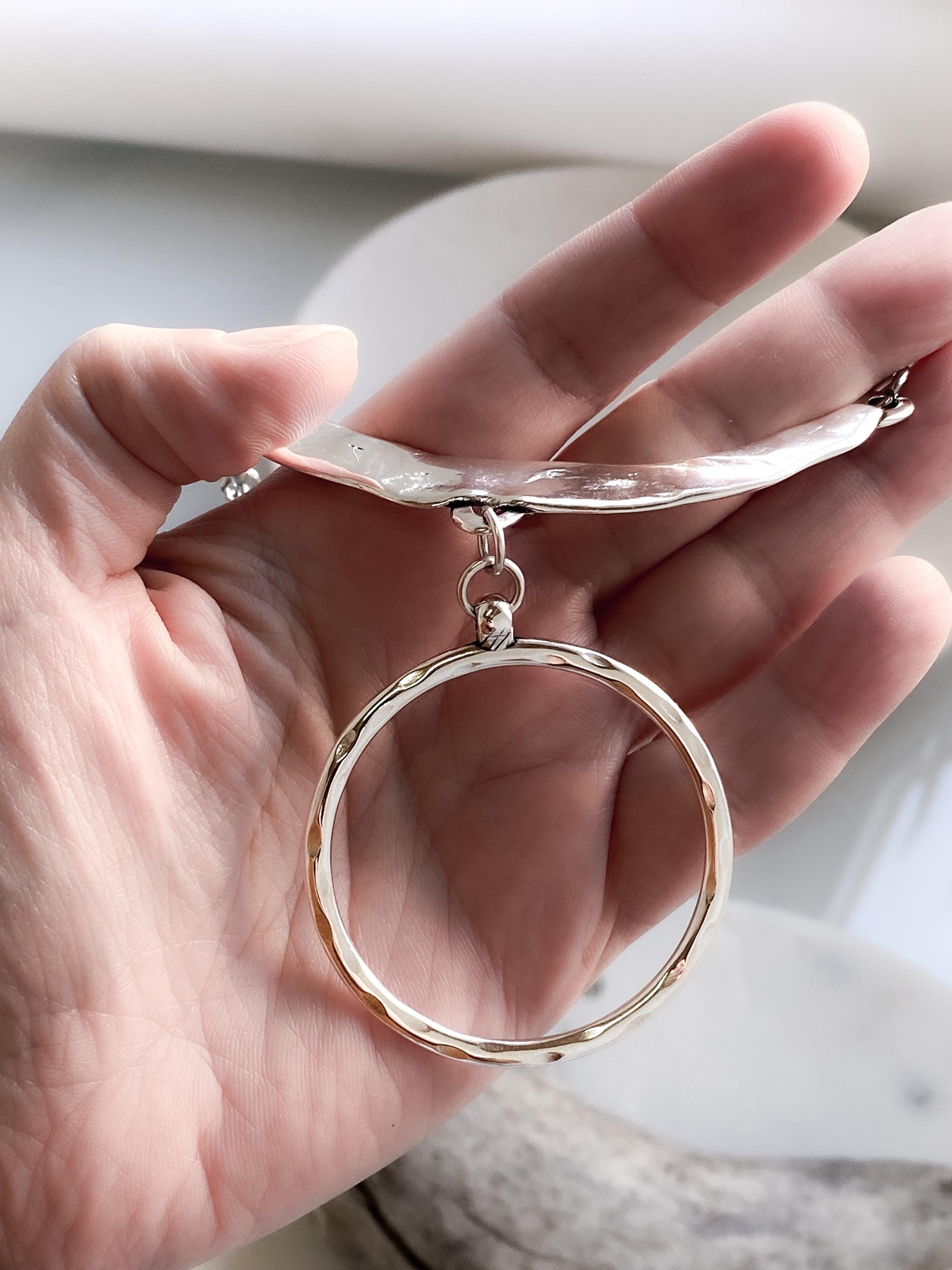 Silver Chunky Chain Necklace, Large O Ring Pendant Necklace, Organic Hammered collar, Modern Rock style, OTTO