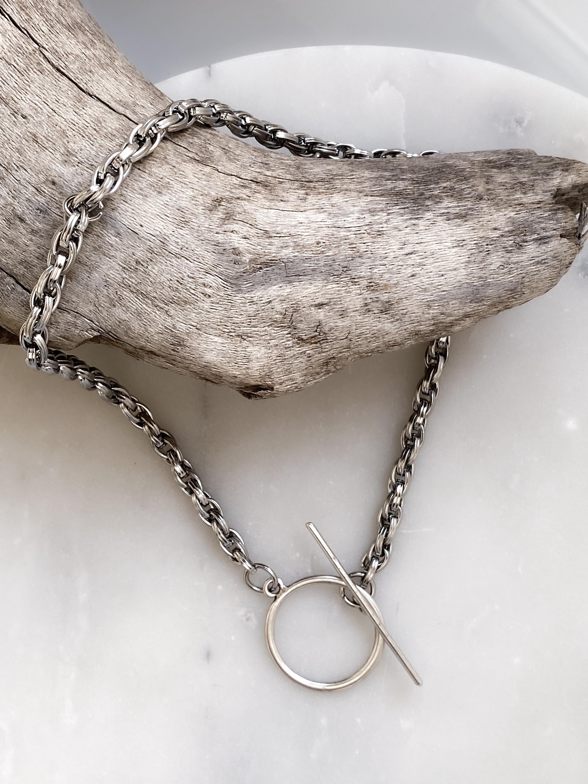 Silver Chunky Necklace, Big Toggle Chain Necklace, Oversize Toggle Clasp Choker, Industrial Style, MADI