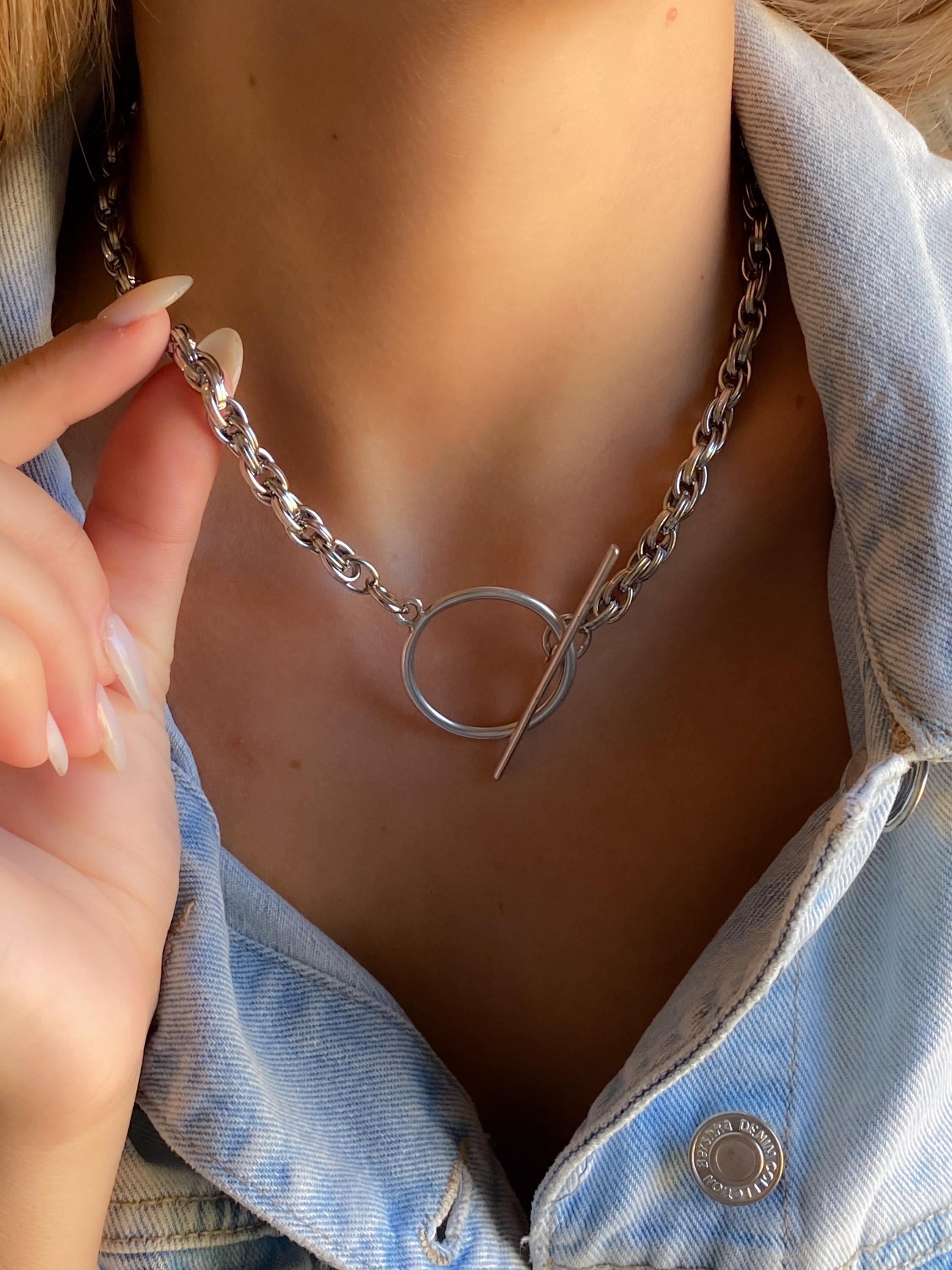 Silver Chunky Necklace, Big Toggle Chain Necklace, Oversize Toggle Clasp Choker, Industrial Style, MADI
