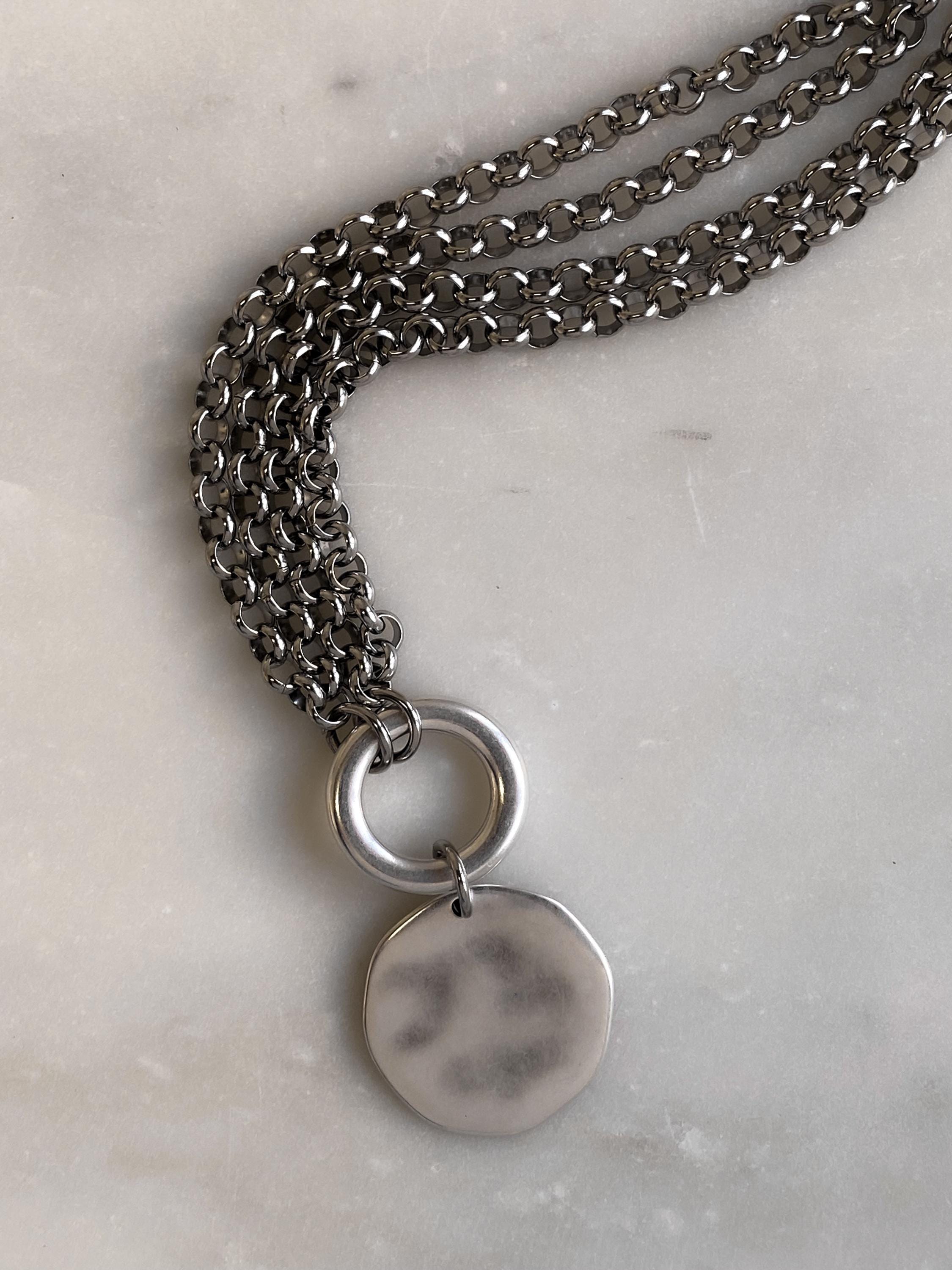 ADILON, Silver Double Chain Necklace with Coin