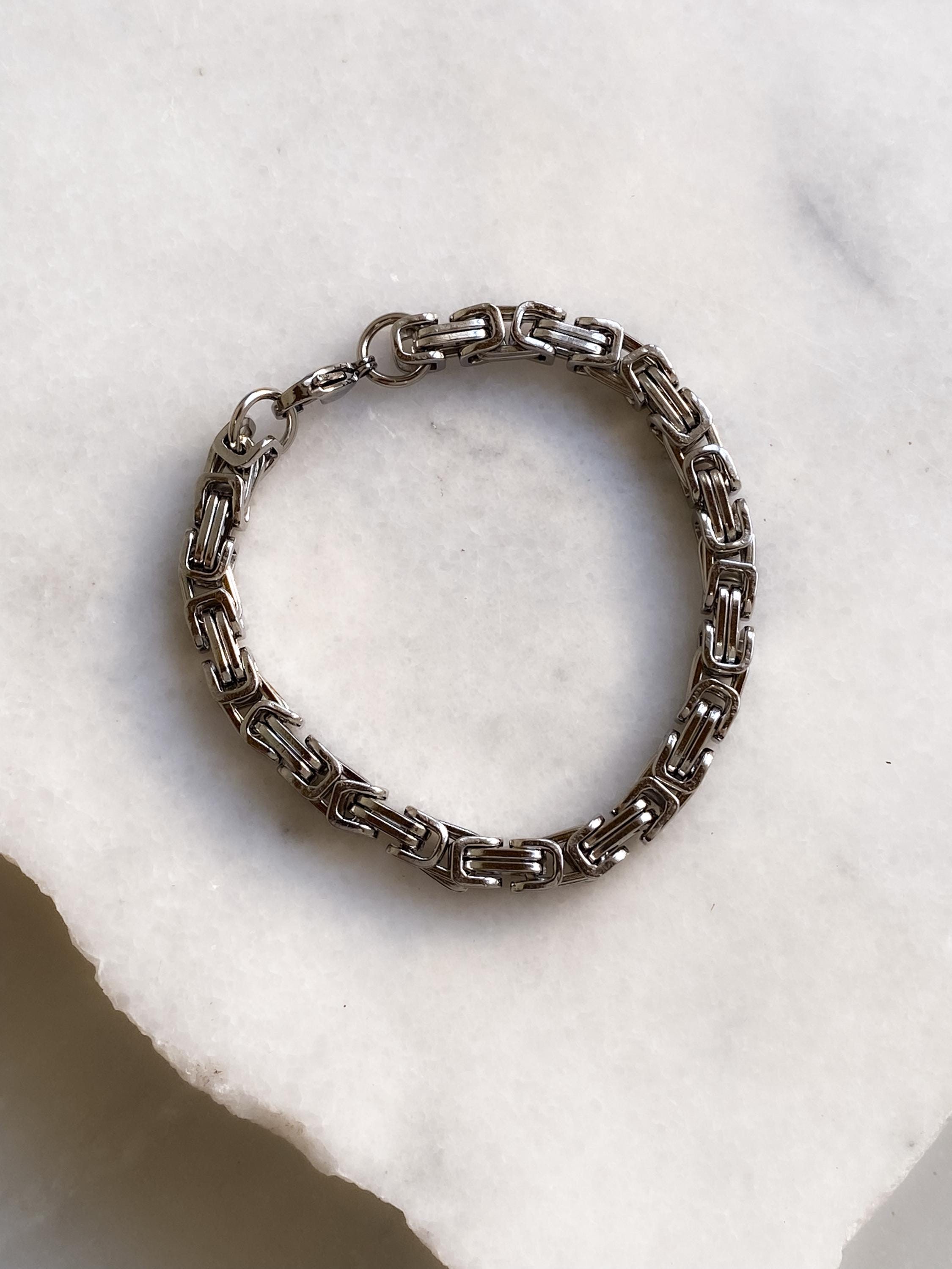 Silver Chunky Byzantine Chain Bracelet, Mums Gift Jewelry, Statement Thick Heavy Bracelet, Retro Vintage Style, Wife Anniversary Gift