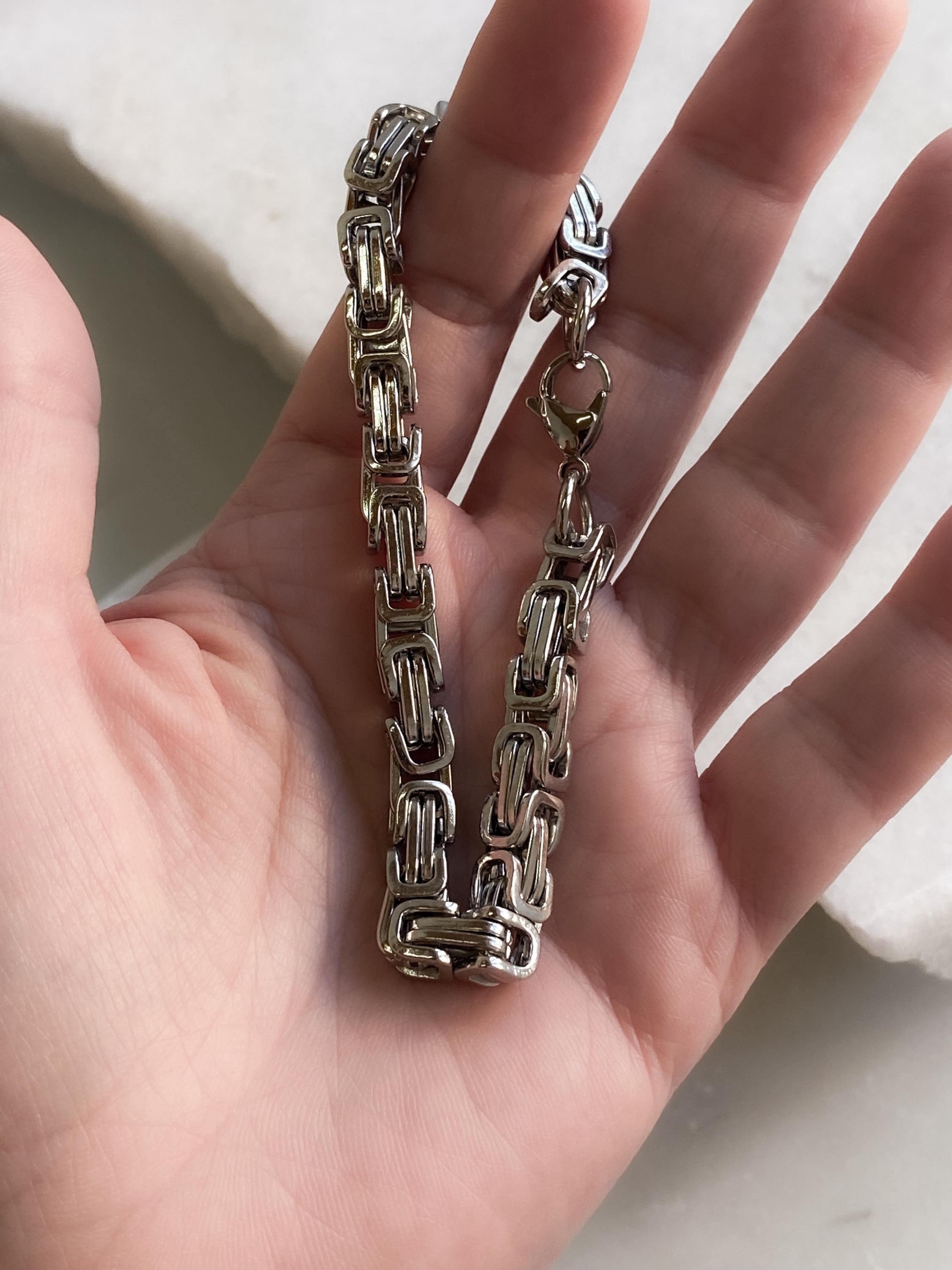 Silver Chunky Byzantine Chain Bracelet, Mums Gift Jewelry, Statement Thick Heavy Bracelet, Retro Vintage Style, Wife Anniversary Gift