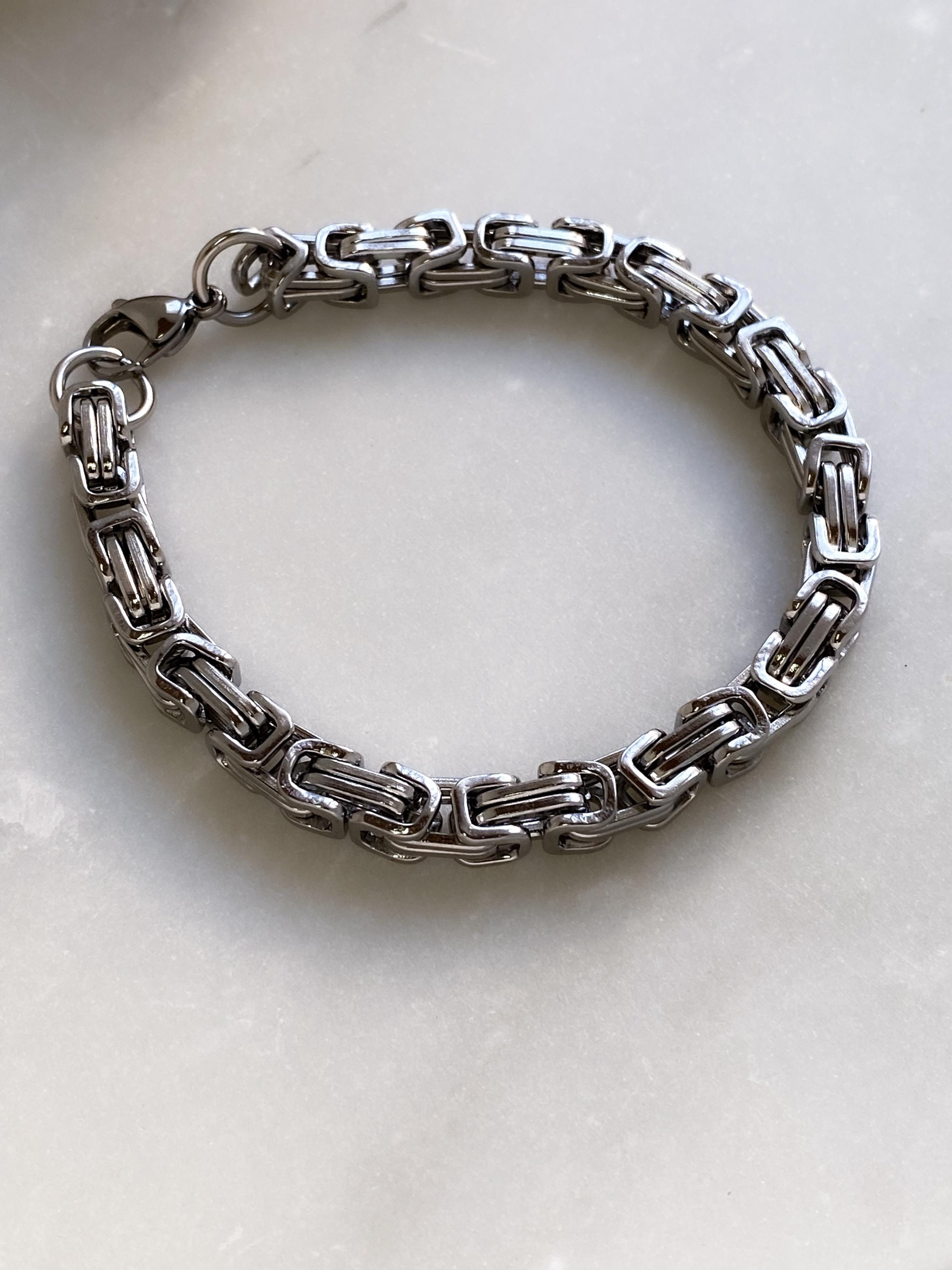 Silver Chunky Byzantine Chain Bracelet, Mums Gift Jewelry, Statement Thick Heavy Bracelet, Retro Vintage Style, Wife Anniversary Gift